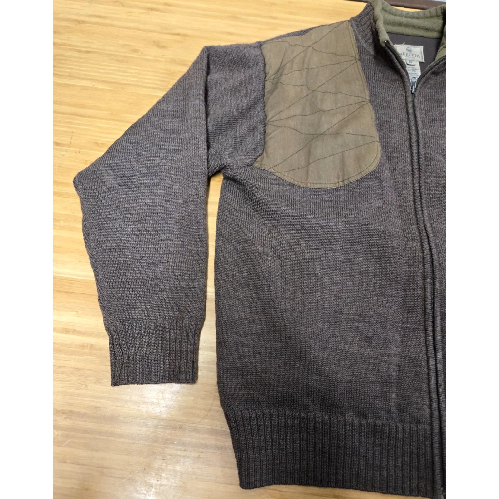 Vintage Beretta Mens Full Zip Sweater M Brown Wool Lined Shoulder Patches Hunting Knit Mock Neck Solid Size US M / EU 48-50 / 2 - 4 Thumbnail