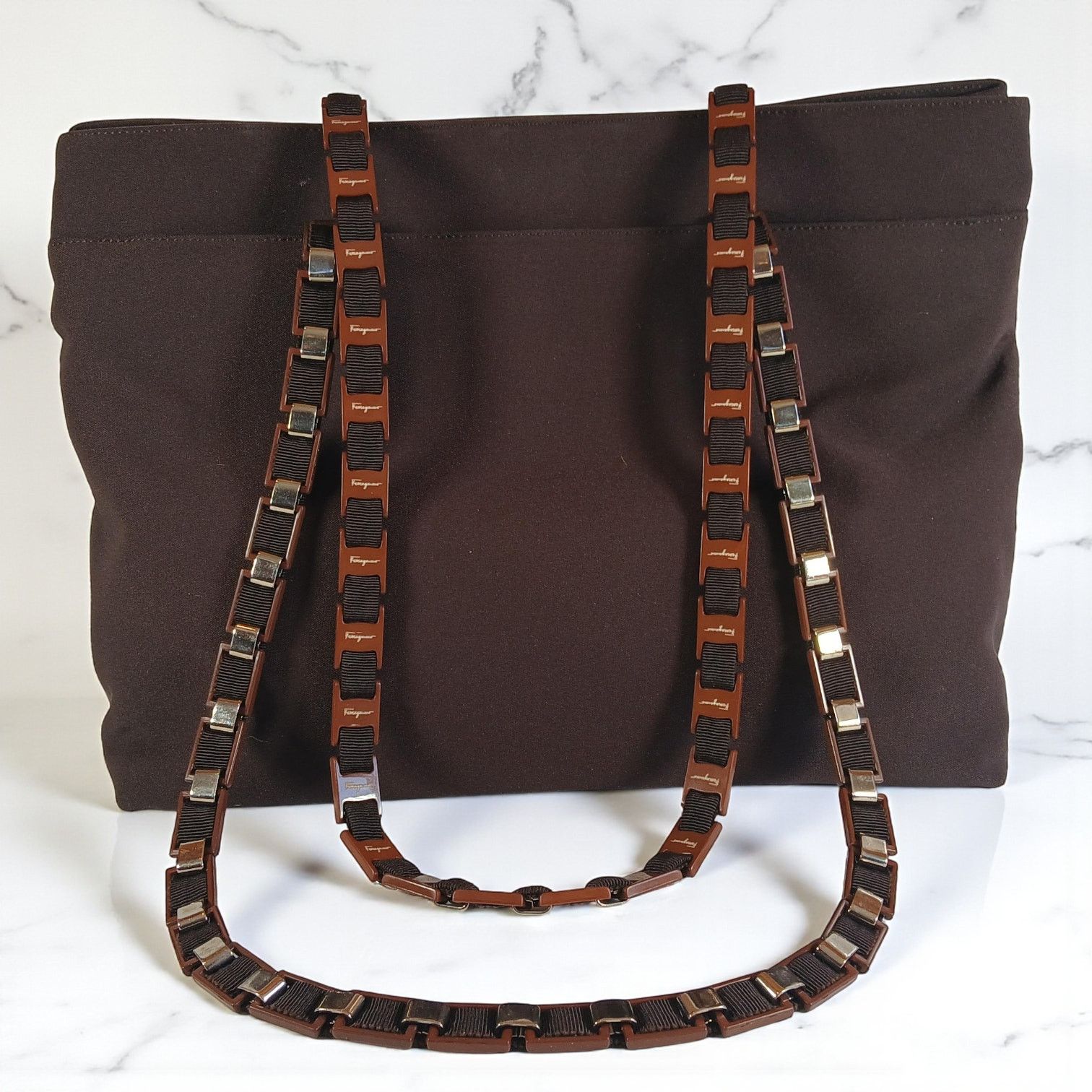 Salvatore Ferragamo Salvatore Ferragamo Vala Tote in Brown with Logo Chain Strap Size ONE SIZE - 1 Thumbnail
