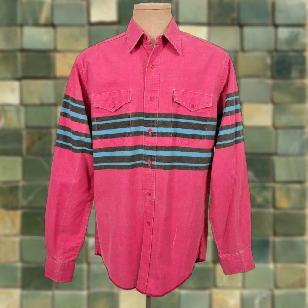 Wrangler VINTAGE Wrangler Western Shirt 90s Striped Men’s 36 Pink Size US M / EU 48-50 / 2 - 1 Thumbnail