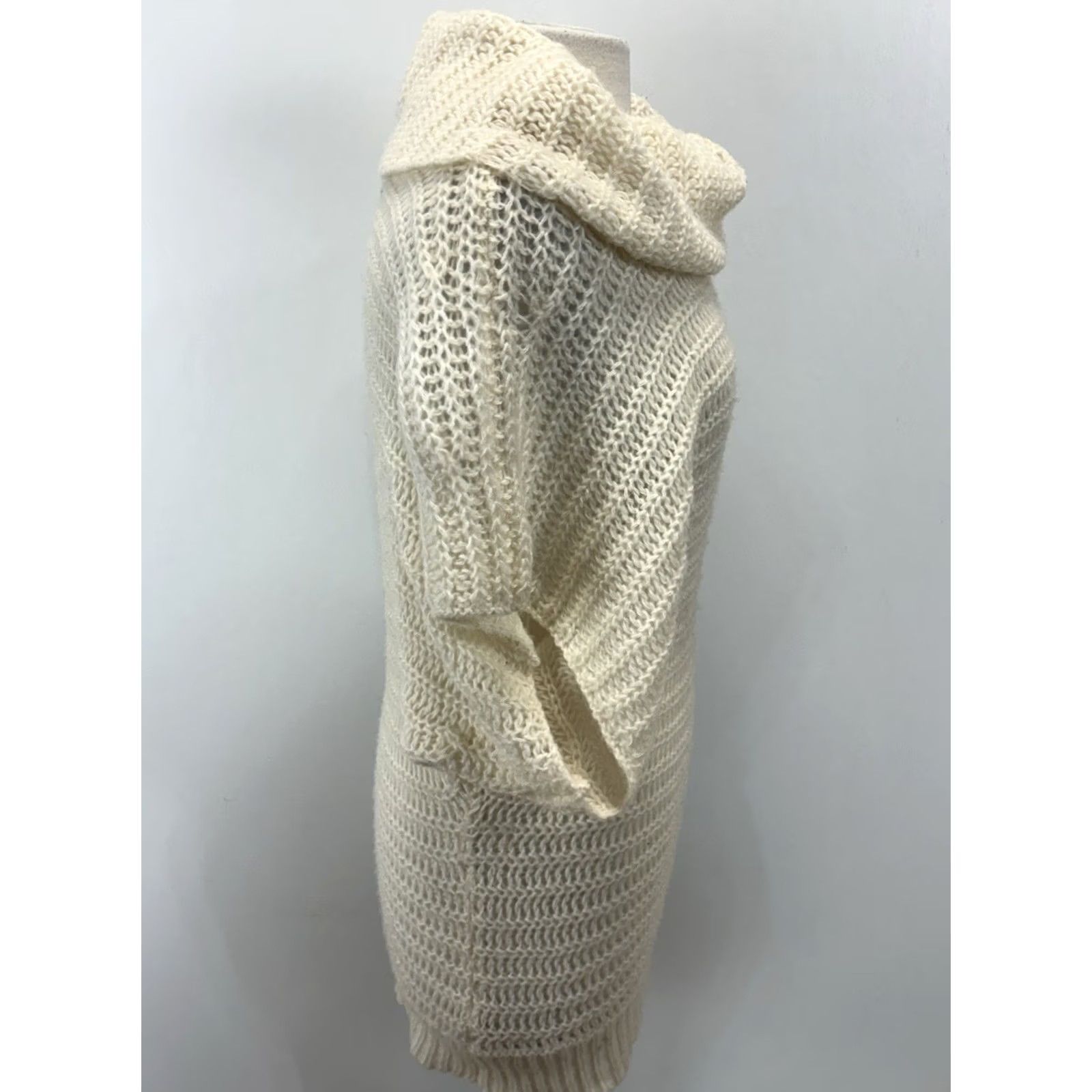 Free People Free People Sweater Cowl Neck Ivory Wool Blend Open-Knit Batwing M Medium Womens Pullover Size M / US 6-8 / IT 42-44 - 4 Thumbnail