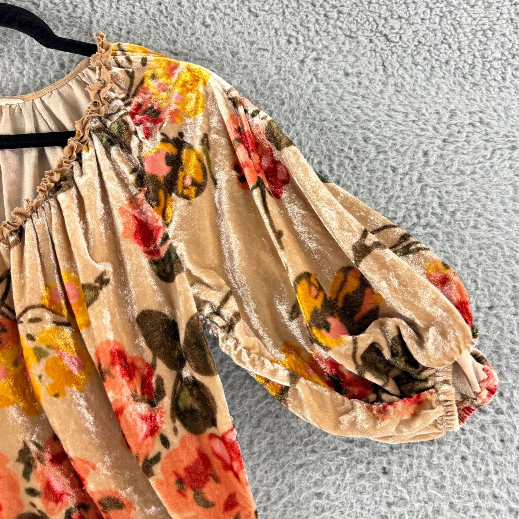 Vintage Sundance Top Womens Small Brown Floral Velvet Puff Sleeve Pullover Casual Shirt Bodice Blooming Bohemian City Wool? Size S / US 4 / IT 40 - 4 Thumbnail