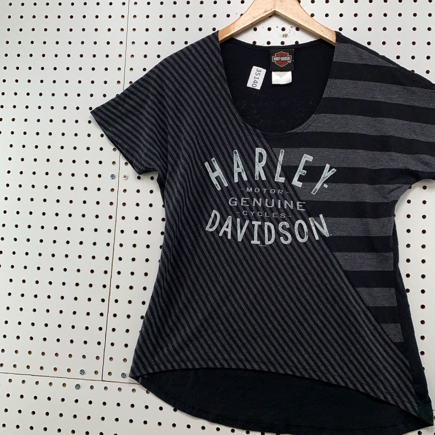 Harley Davidson Harley-Davidson Womens Large Motorcycle Top Black Gray Striped Long Sleeve T-Shirt 16x26 Size L / US 10 / IT 46 - 4 Thumbnail