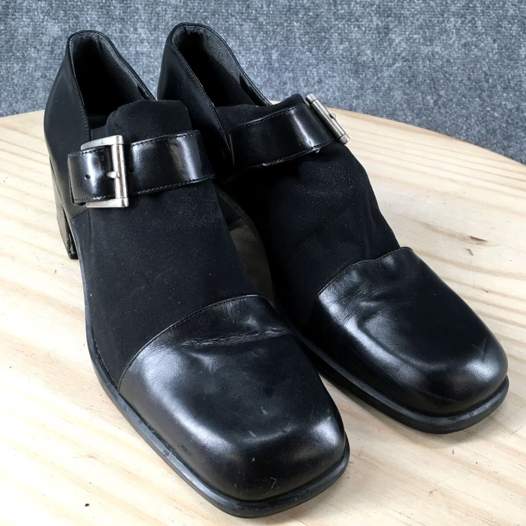 Nine West Nine West Shoes Womens 9 Slip On Cap Toe Buckle Loafer Black Faux Leather Heels - Casual Flats Fits M Toe Cap Buckle Slip On Size ONE SIZE - 3 Thumbnail