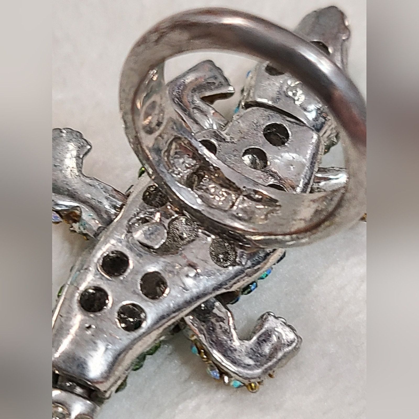 Vintage Vintage Silver Tone Rhinestone Pave Alligator Ring Size ONE SIZE - 4 Thumbnail