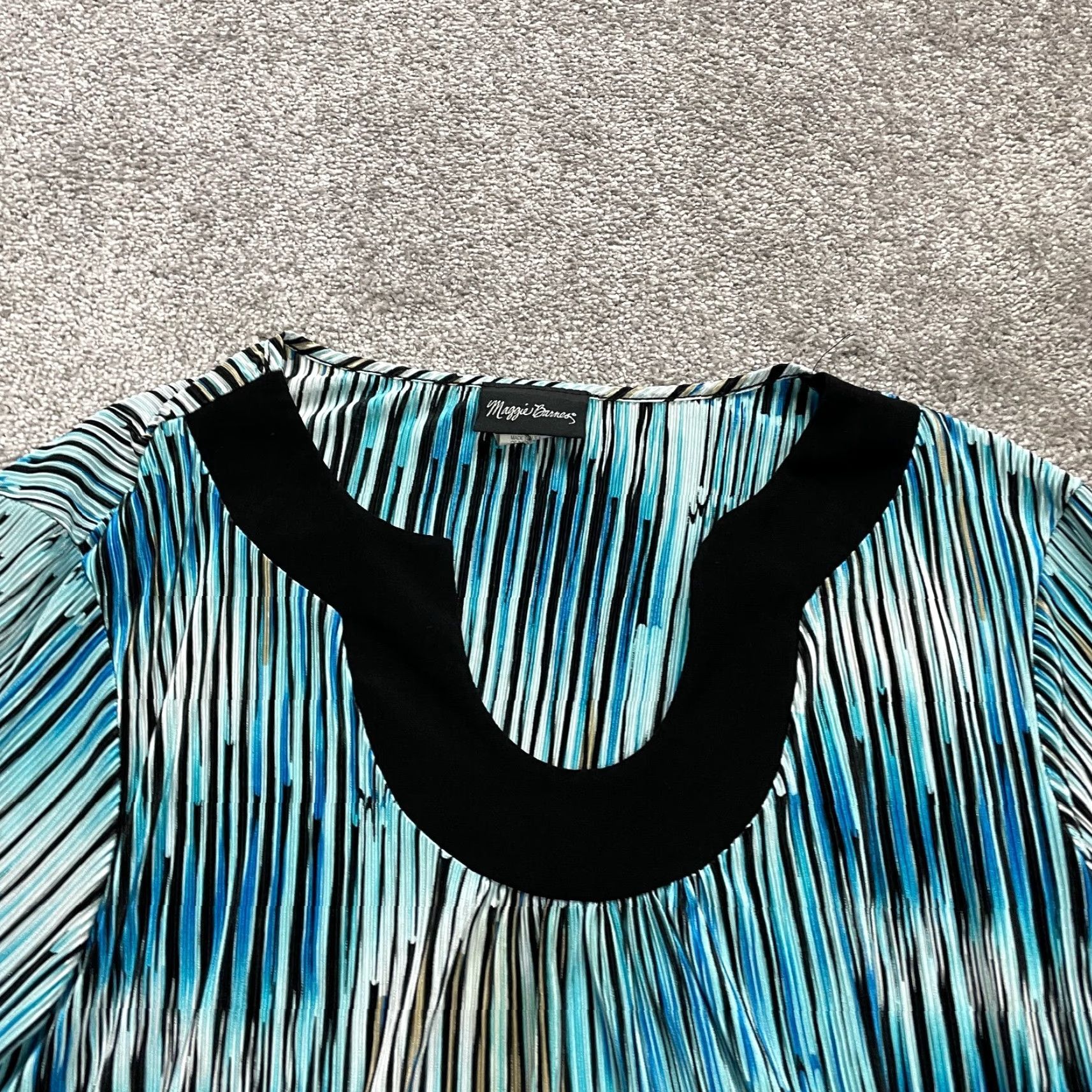 Vintage Maggie Barnes Blouse Tunic Shirt Womens XL Blue Striped Short Sleeve Scoop Neck Casual Designer Classic Size XL / US 12-14 / IT 48-50 - 3 Thumbnail