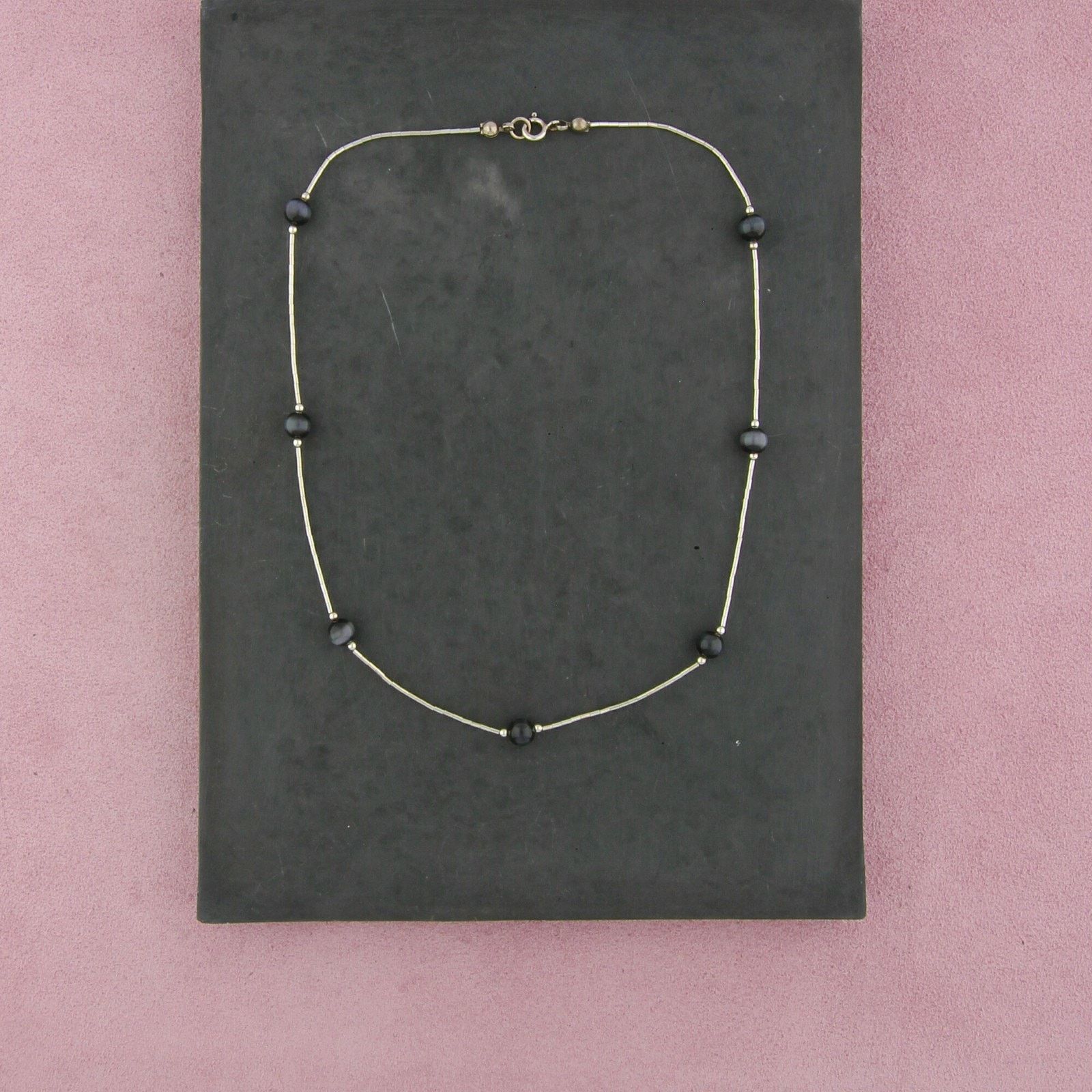 Sterling Silver sterling silver black cats eye bead necklace size 16in Size ONE SIZE - 1 Thumbnail