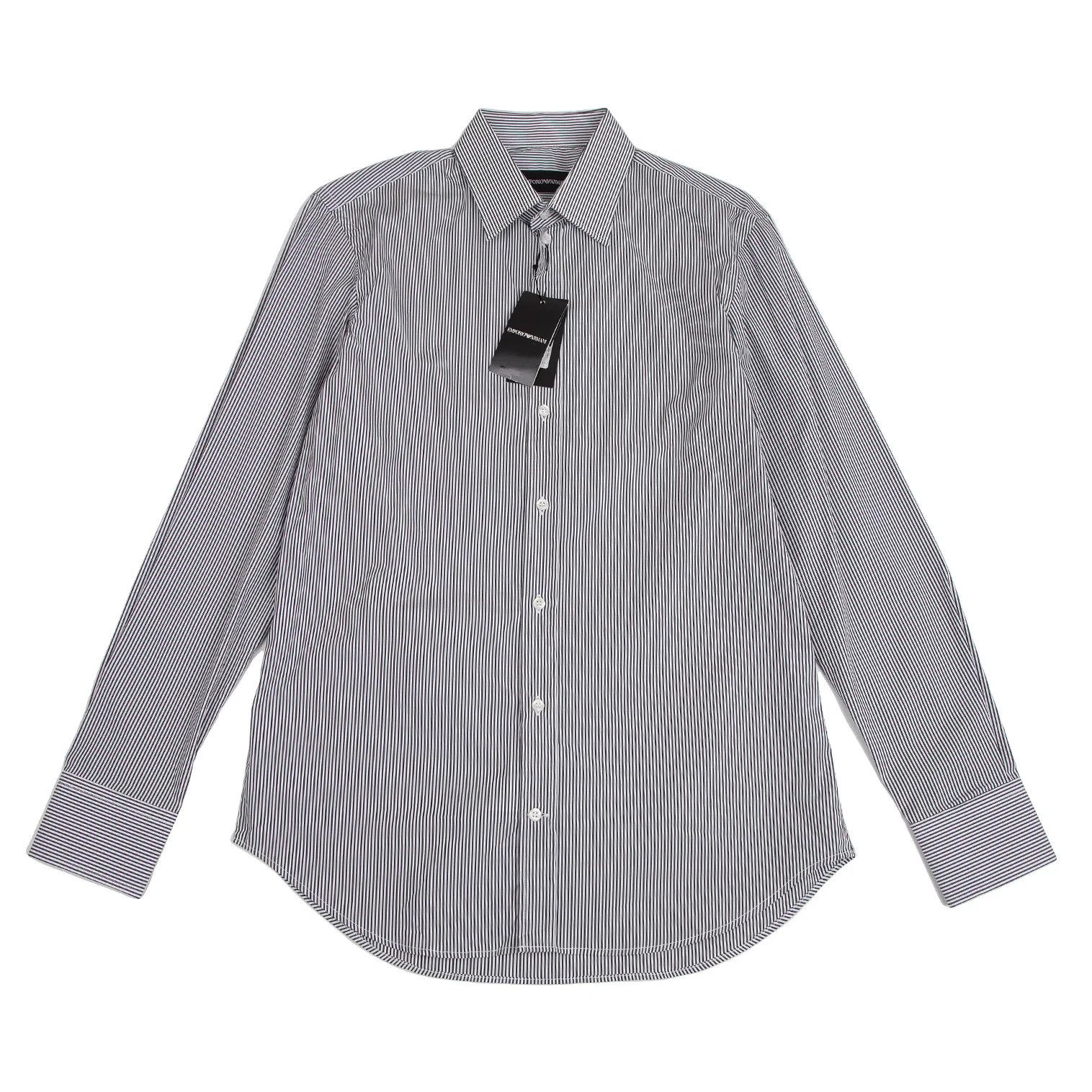 Emporio Armani Stretch Cotton Stripe Shirt in White and Gray Size 39 Size US M / EU 48-50 / 2 - 1 Thumbnail