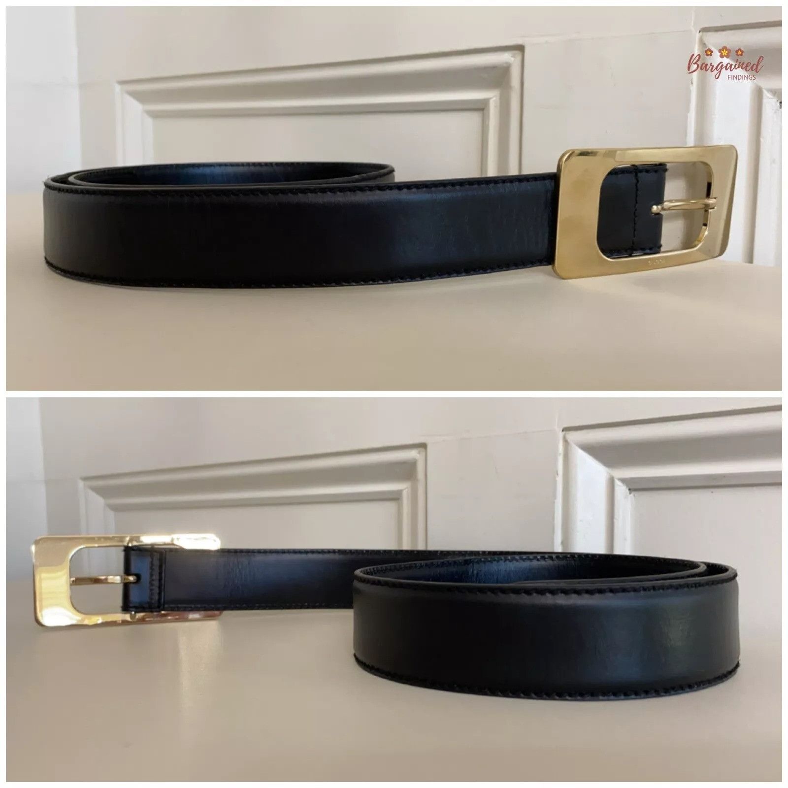 Gucci Gucci Black Calfskin Leather Gold Large Square Buckle Belt Size 30 - 6 Thumbnail