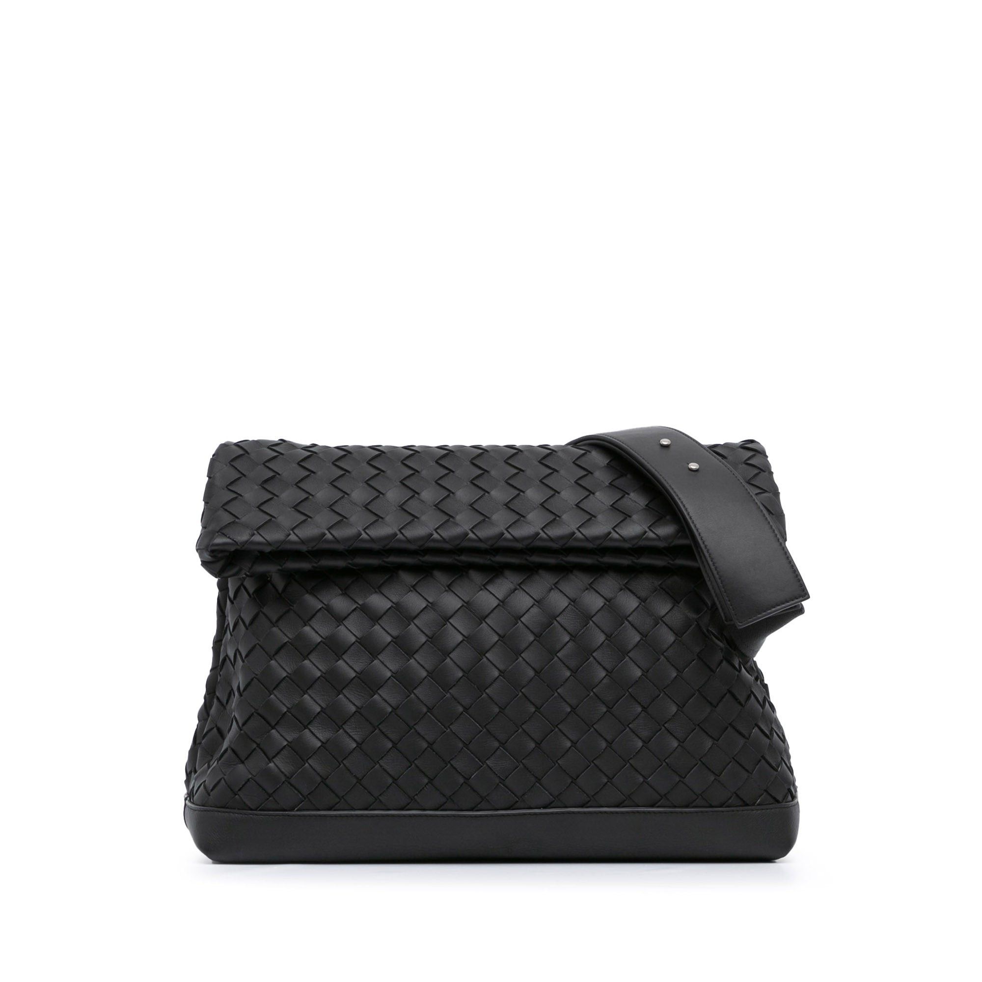 Bottega Veneta Bottega Veneta Large Nappa Intrecciato Fold Over Flap Crossbody Black Size ONE SIZE - 1 Thumbnail