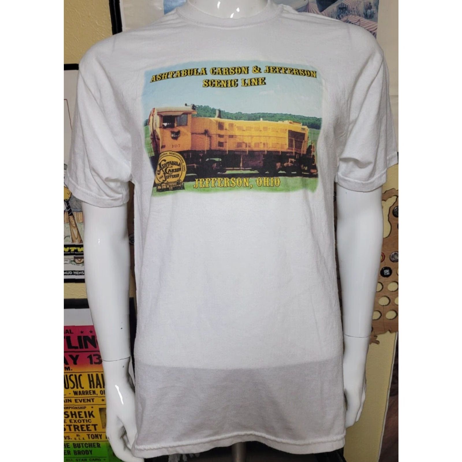 Hanes Han­es T-Shirt ASHTABULA CARSON & JEFFERSON SCENIC LINE Railroad OH Large White Cotton Blend Crew Neck Short Sleeve Men Graphic Print Vintage No Size US L / EU 52-54 / 3 - 2 Thumbnail