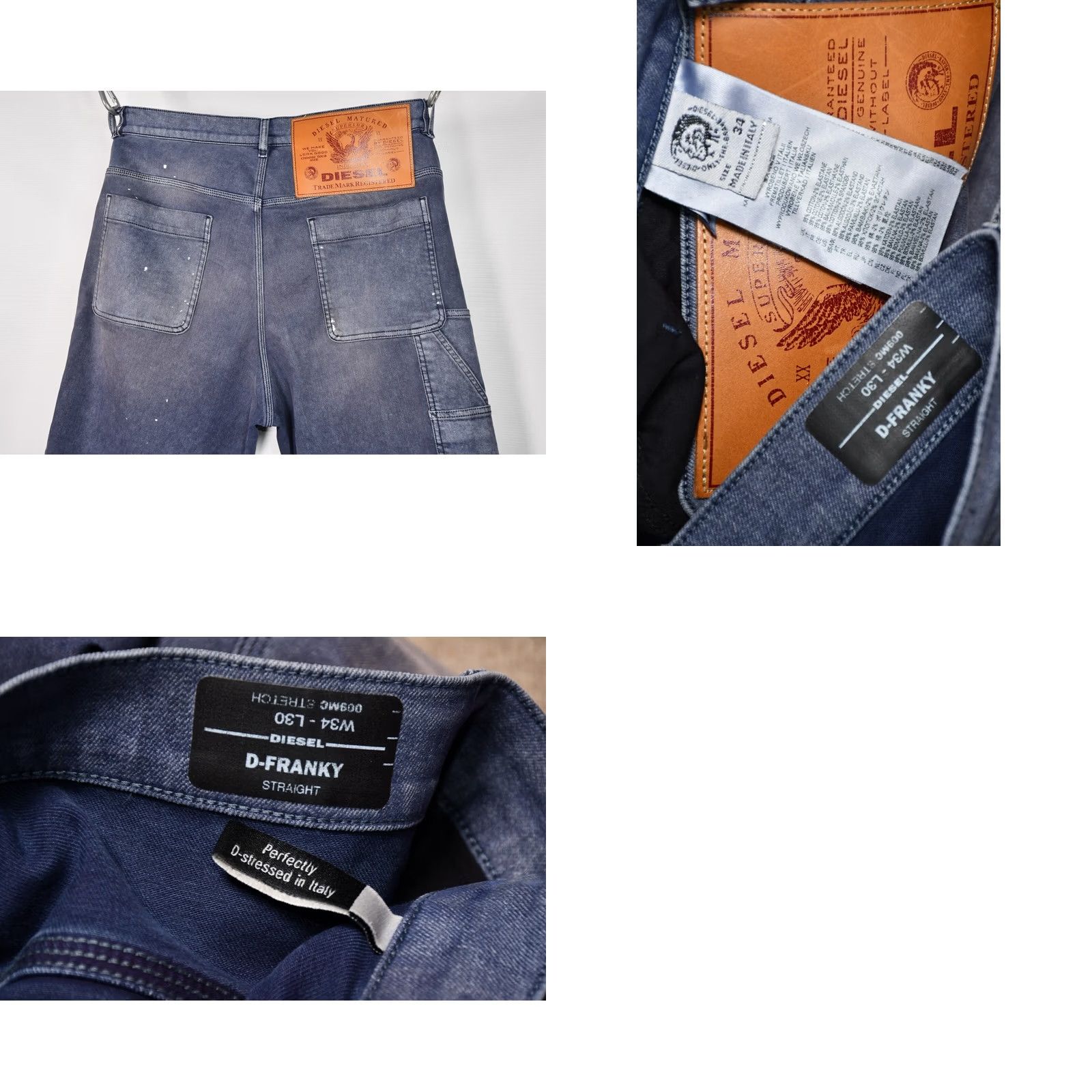 Diesel Diesel D-Franky 009MC Straight Jeans Men W34 L30 Blue Distressed 98% Cotton 2% Elastane Regular Brand Diesel Jeans Men XS Size US 34 / EU 50 - 8 Thumbnail