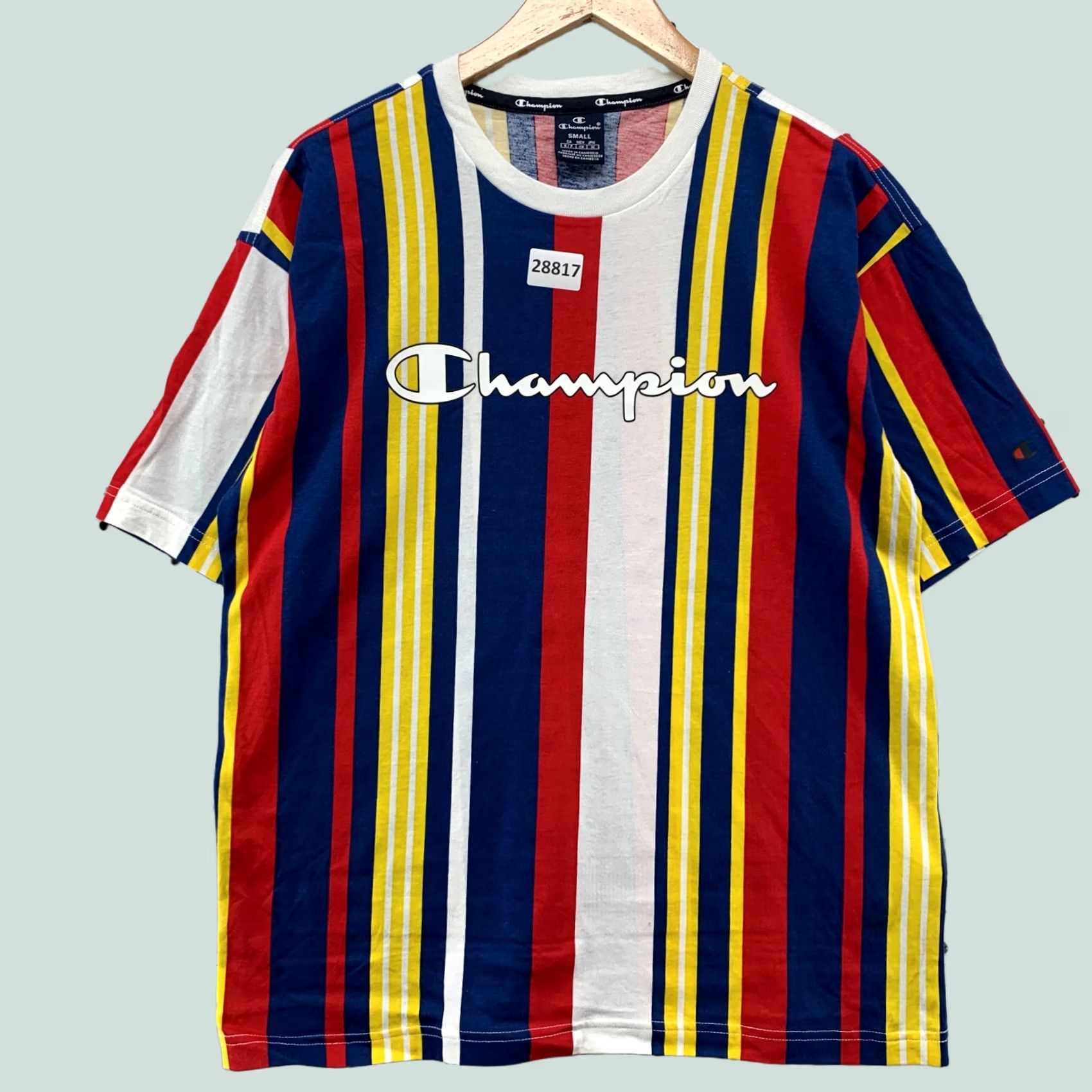 Champion VINTAGE Champion Shirt Mens S Striped Blue Yellow White Short Sleeve 21X27 Size US S / EU 44-46 / 1 - 1 Thumbnail