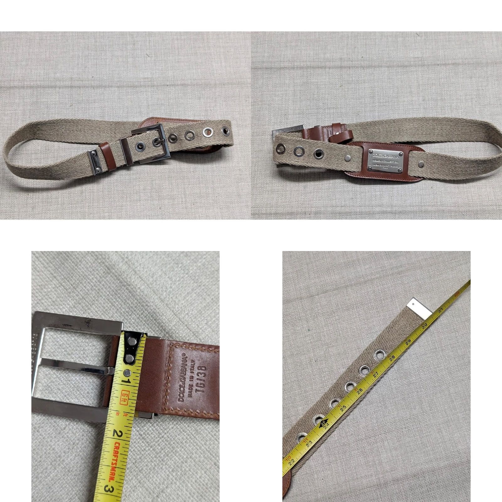 Dolce & Gabbana DOLCE & GABBANA canvas belt 26 brown leather Belt Women 26 Brown Tan Canvas Leather Millimeters 1-3/8" 30" length 22.5-27.5 holes 26 Size ONE SIZE - 8 Thumbnail