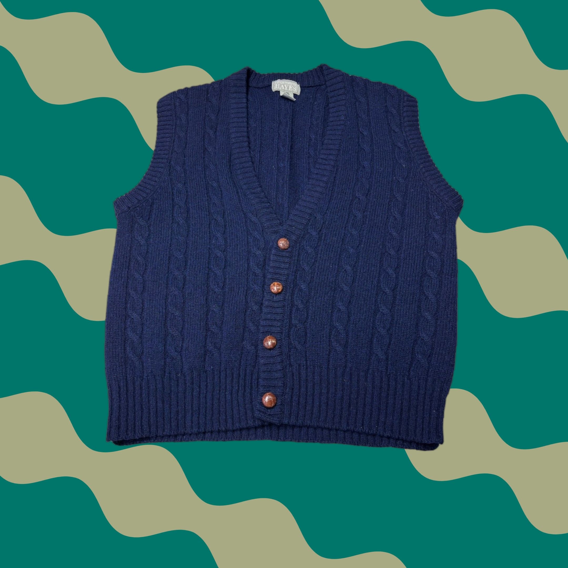 Vintage VINTAGE Christopher Hayes Mens Navy Blue 100% Wool Cable Knit Sweater Vest L Size US L / EU 52-54 / 3 - 1 Thumbnail