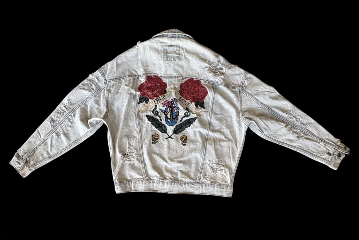 Zara Zara Man Denim Jacket With Two Rose Logo Distressed Denim Size US M / EU 48-50 / 2 - 11 Thumbnail
