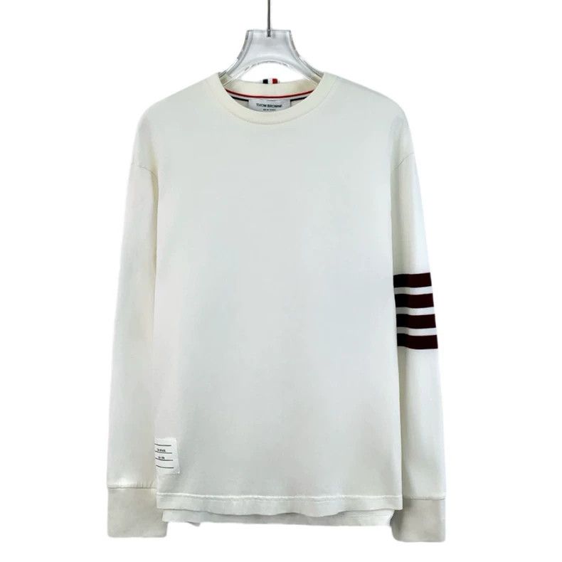 Thom browne White classic four-bar cotton round-neck long-s