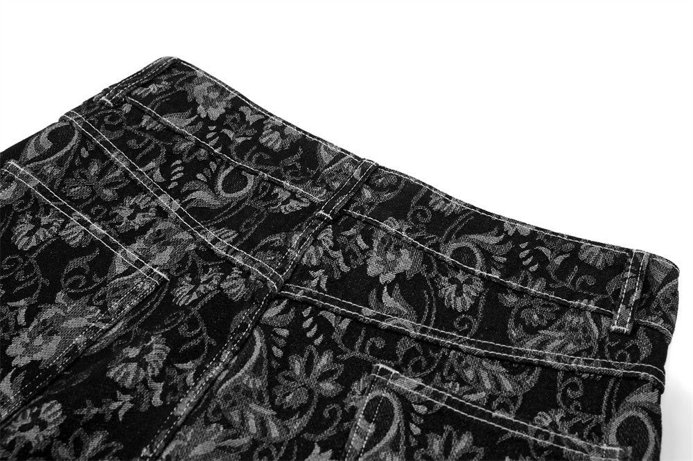 Jean Men's street trendy cashew flower full print jacquard jeans Size US 32 / EU 48 - 5 Thumbnail