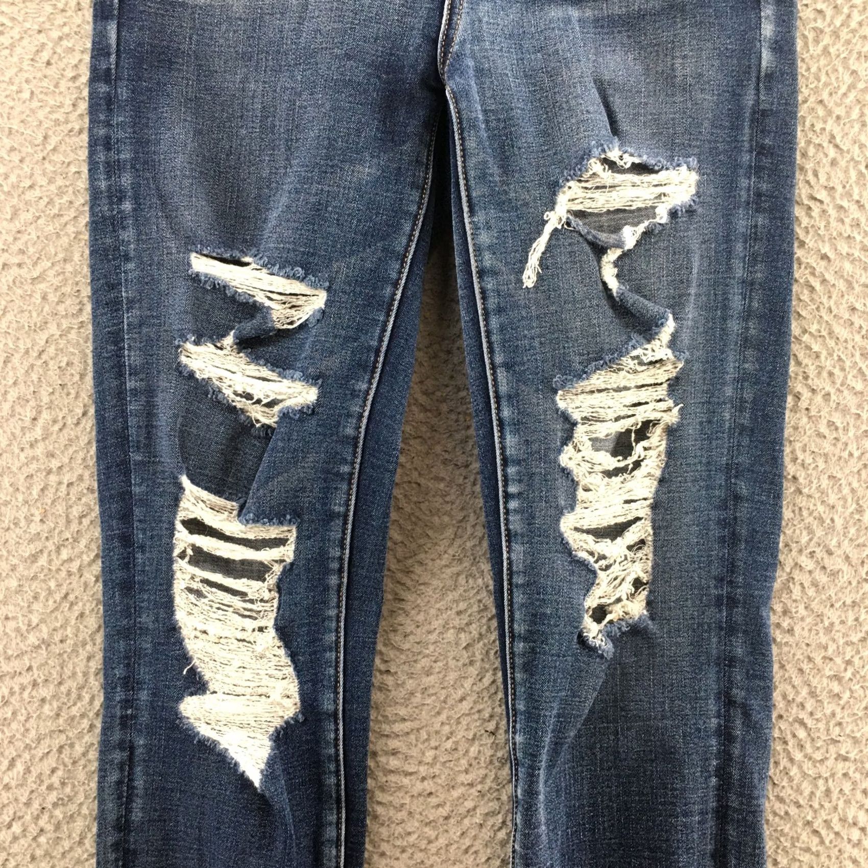 American Eagle Outfitters American Eagle Jegging Jeans Womens 2R Blue Denim Distressed Zip Trousers Pants Mid Rise 28 Inseam Girls Mens Womens Size 26" / US 2 / IT 38 - 6 Thumbnail