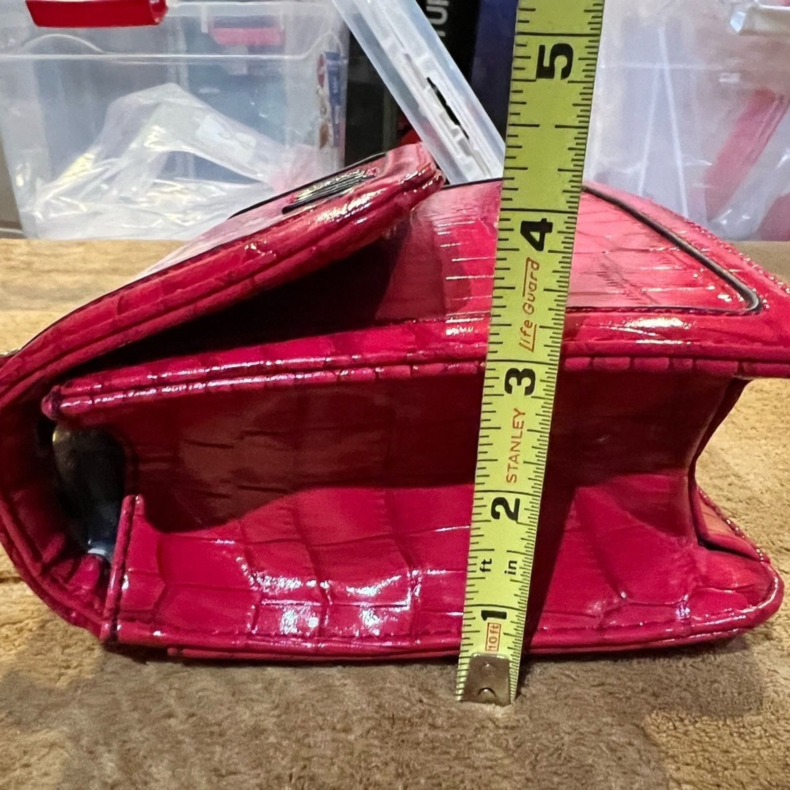 Anne Klein Anne Klein Purse Red Crocodile Patent Handbag Gold accents Size ONE SIZE - 16 Thumbnail