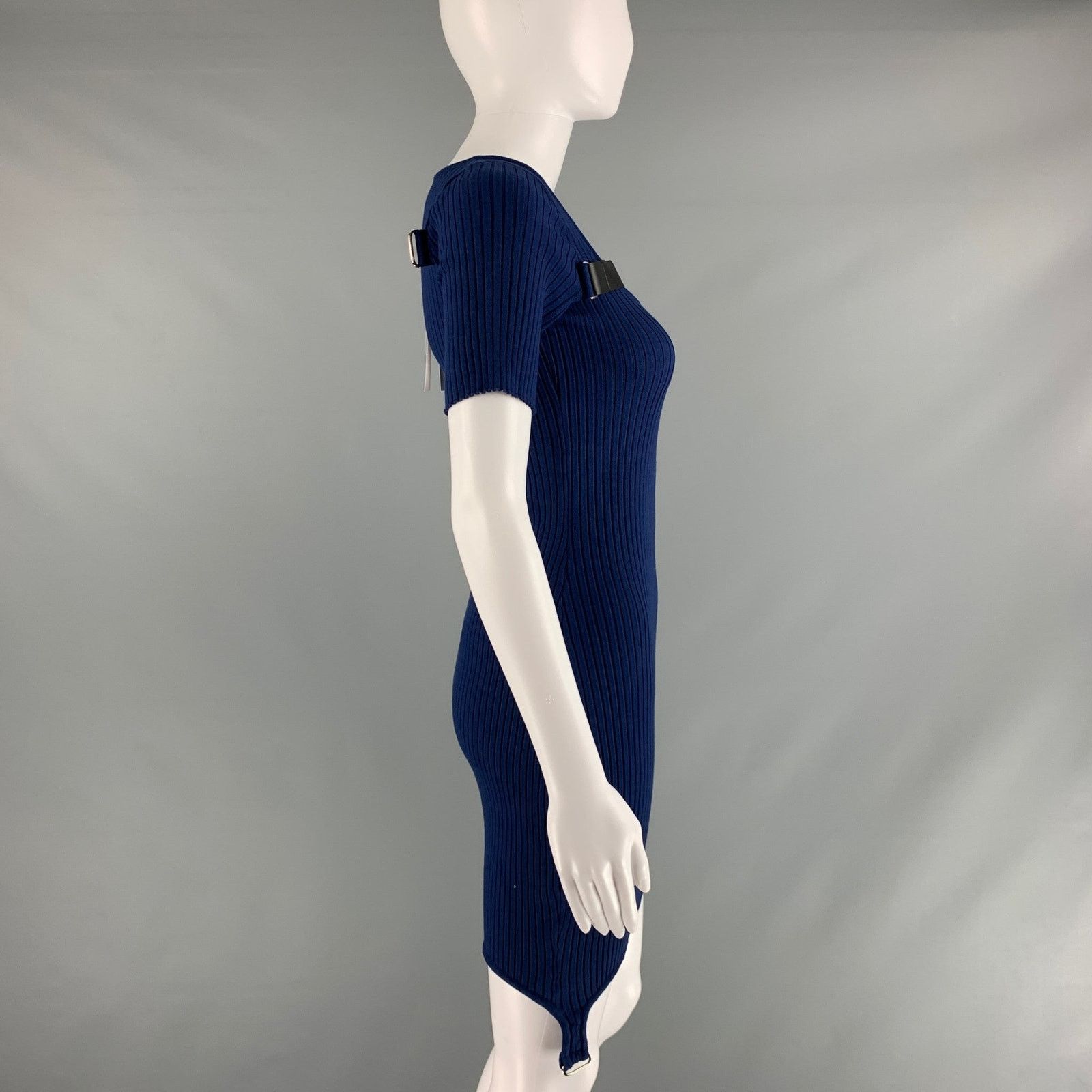 Courreges COURREGES Size S Blue Viscose Polyester Ribbed Fitted Dress Size S / US 4 / IT 40 - 3 Thumbnail