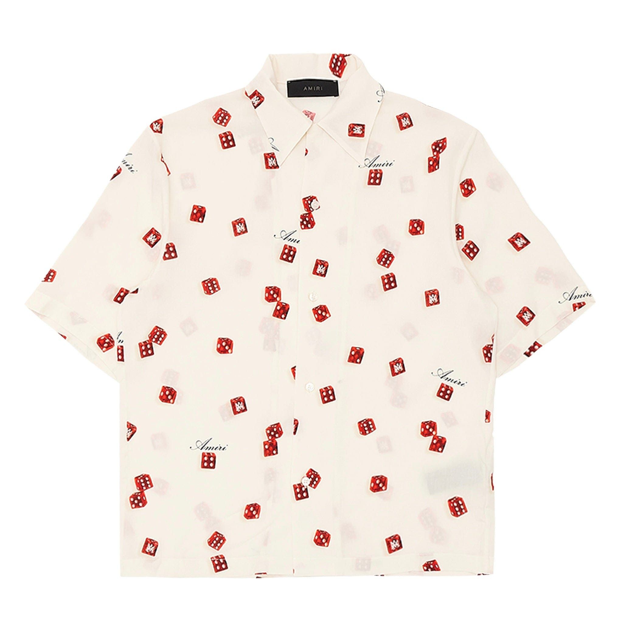 Amiri Silk Dice Logo Short Sleeve Button Up Shirt Alabaster