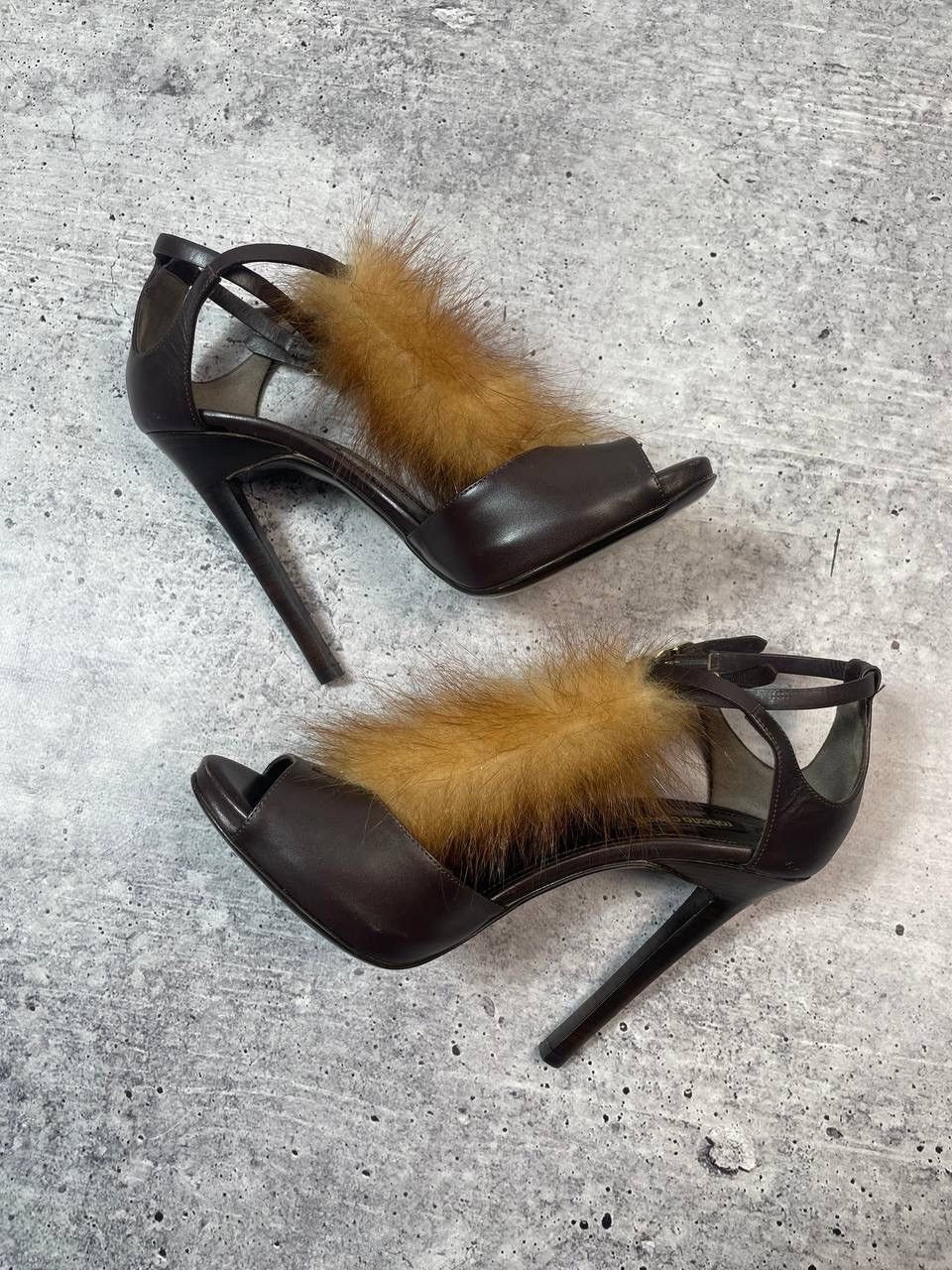 Roberto Cavalli Vintage 00s Roberto Cavalli Fur Brown High Heels Sandal Y2K Size US 8.5 / IT 38.5 - 3 Thumbnail