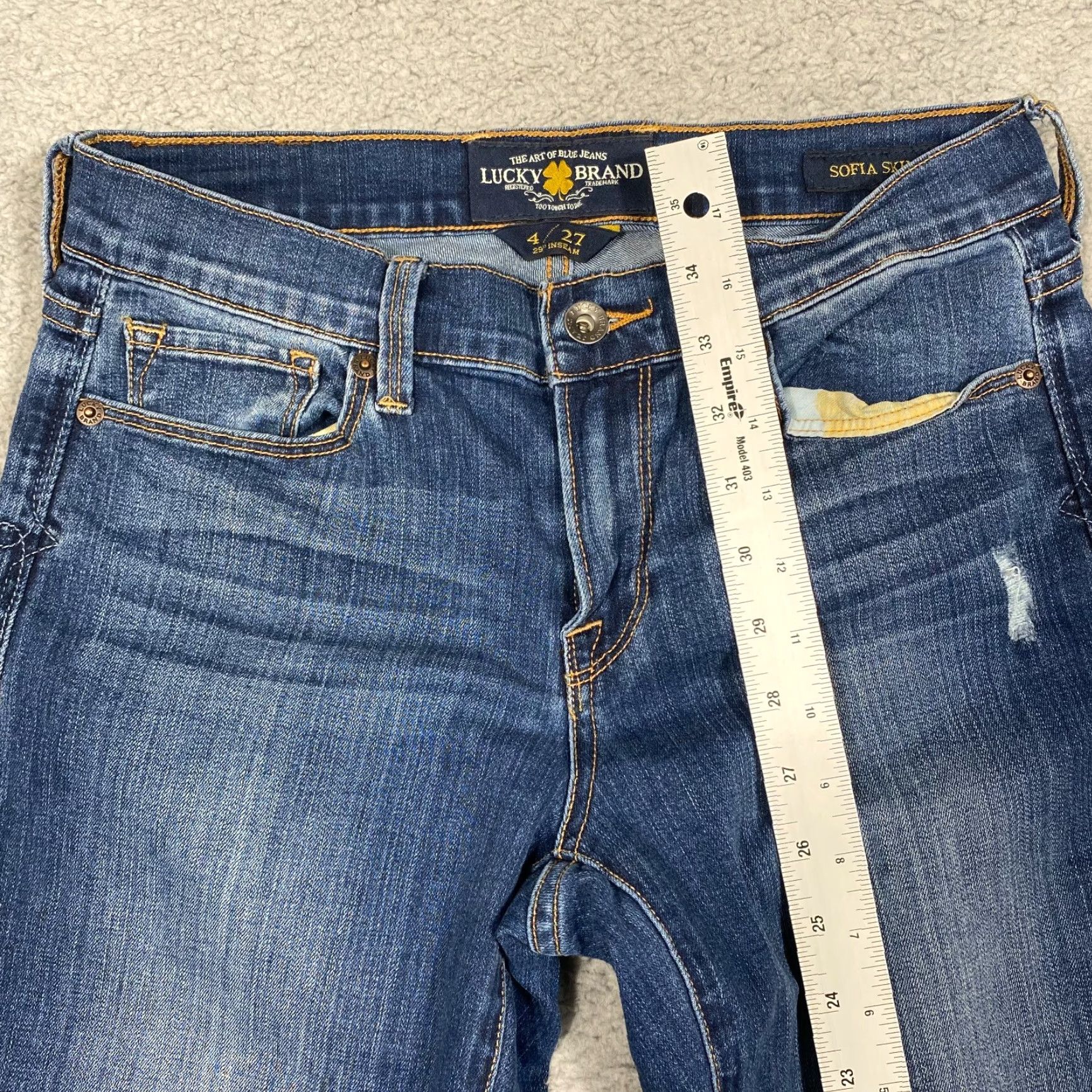 Lucky Brand LUCKY Brand SOFIA SKINNY Jeans Medium Wash Distress w/Ankle Zip Womens Size 27" / US 4 / IT 40 - 8 Thumbnail