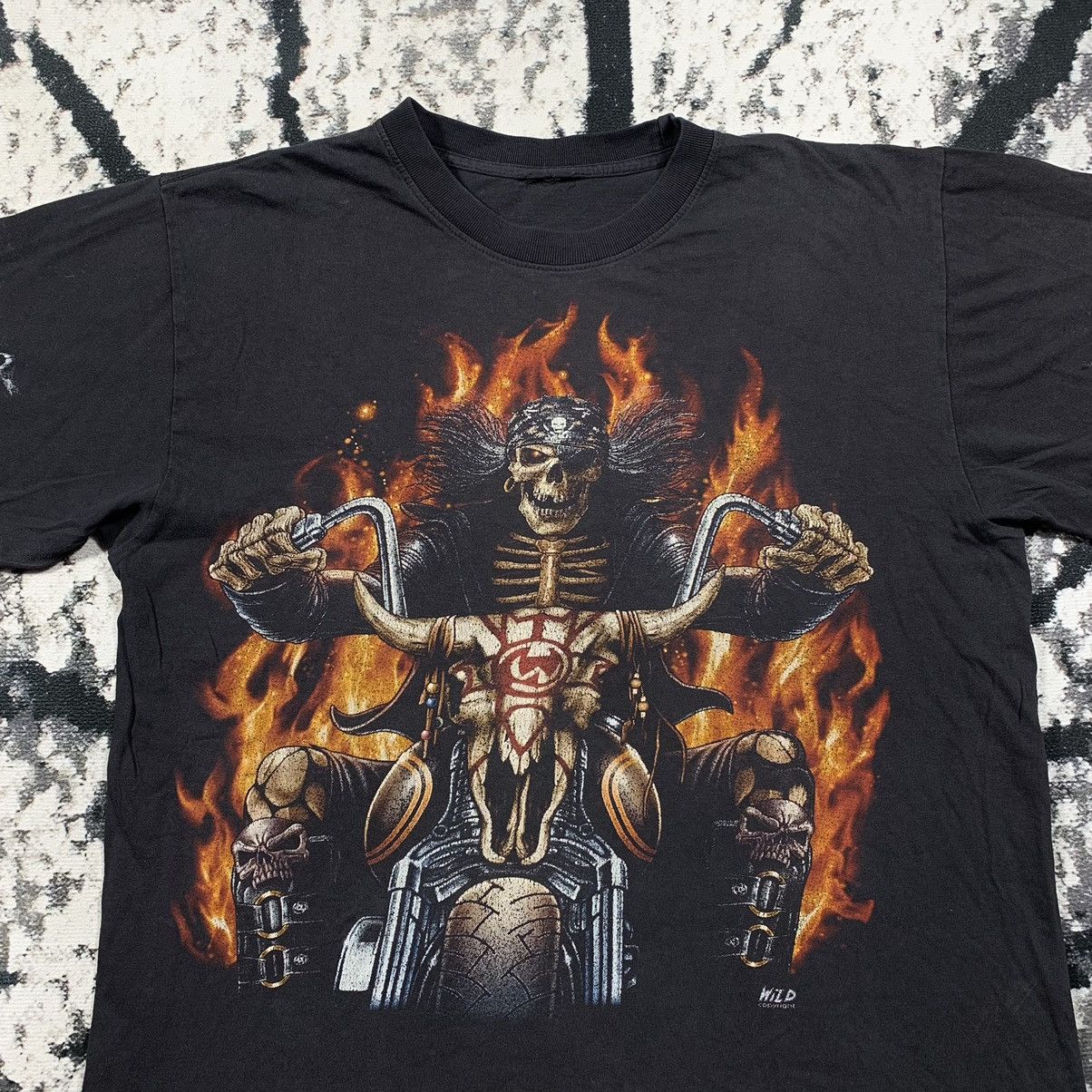 Vintage Vintage 90’s Wild Skeleton Motorcycle Tshirt Tee Skull Aop Size US M / EU 48-50 / 2 - 2 Thumbnail
