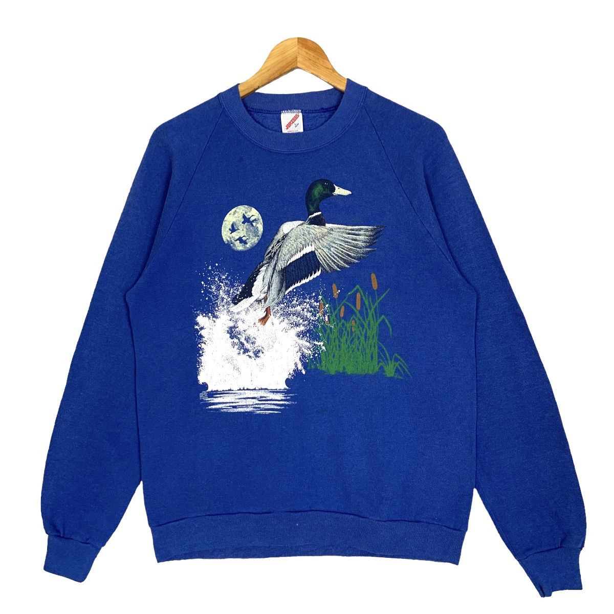 image of 80's Jerzees Duck Flying Crewneck Sweatshirt Size S in Blue, Men's