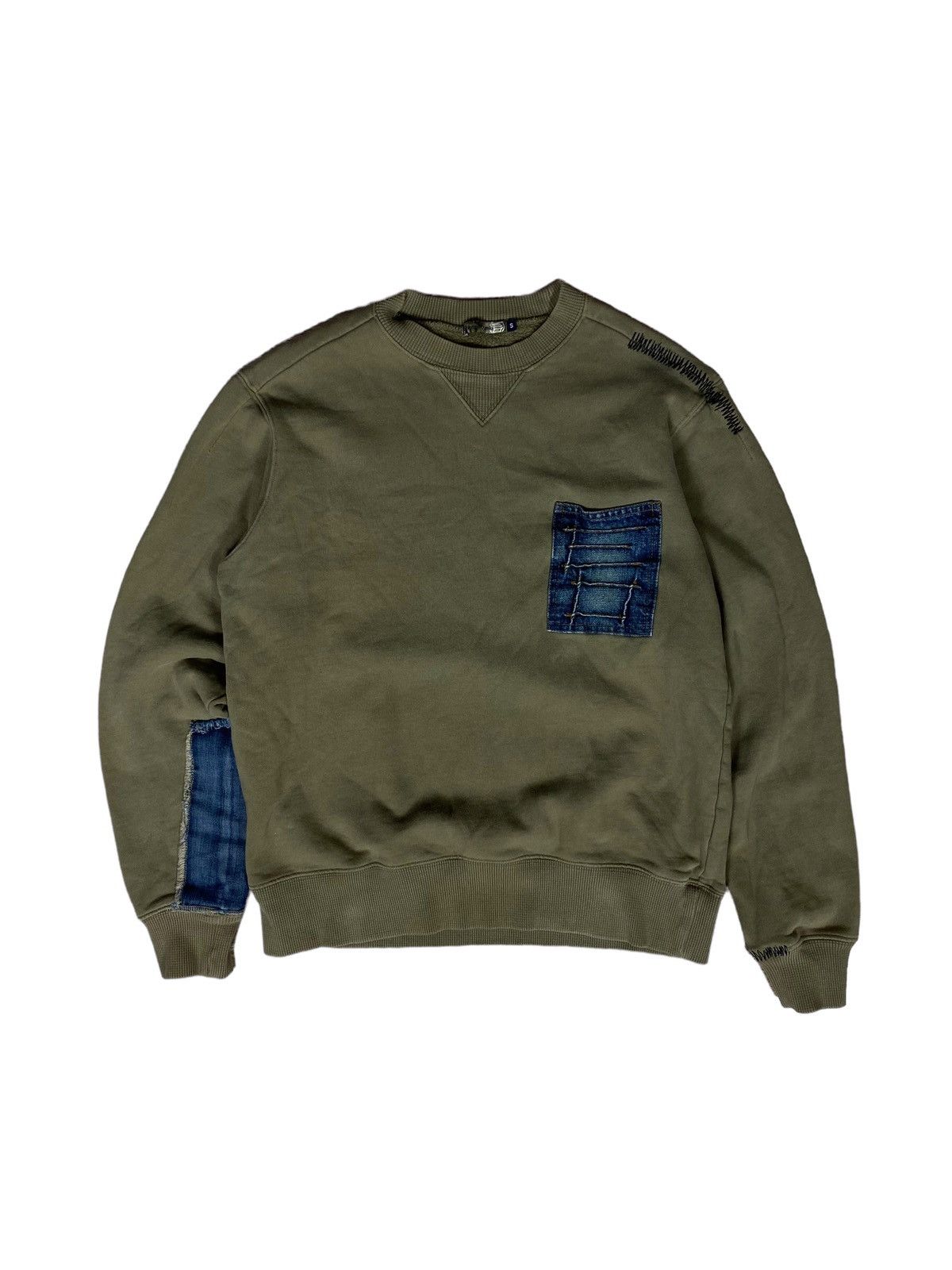 image of Avant Garde Distressed Crewneck in Khaki, Men's (Size Medium)