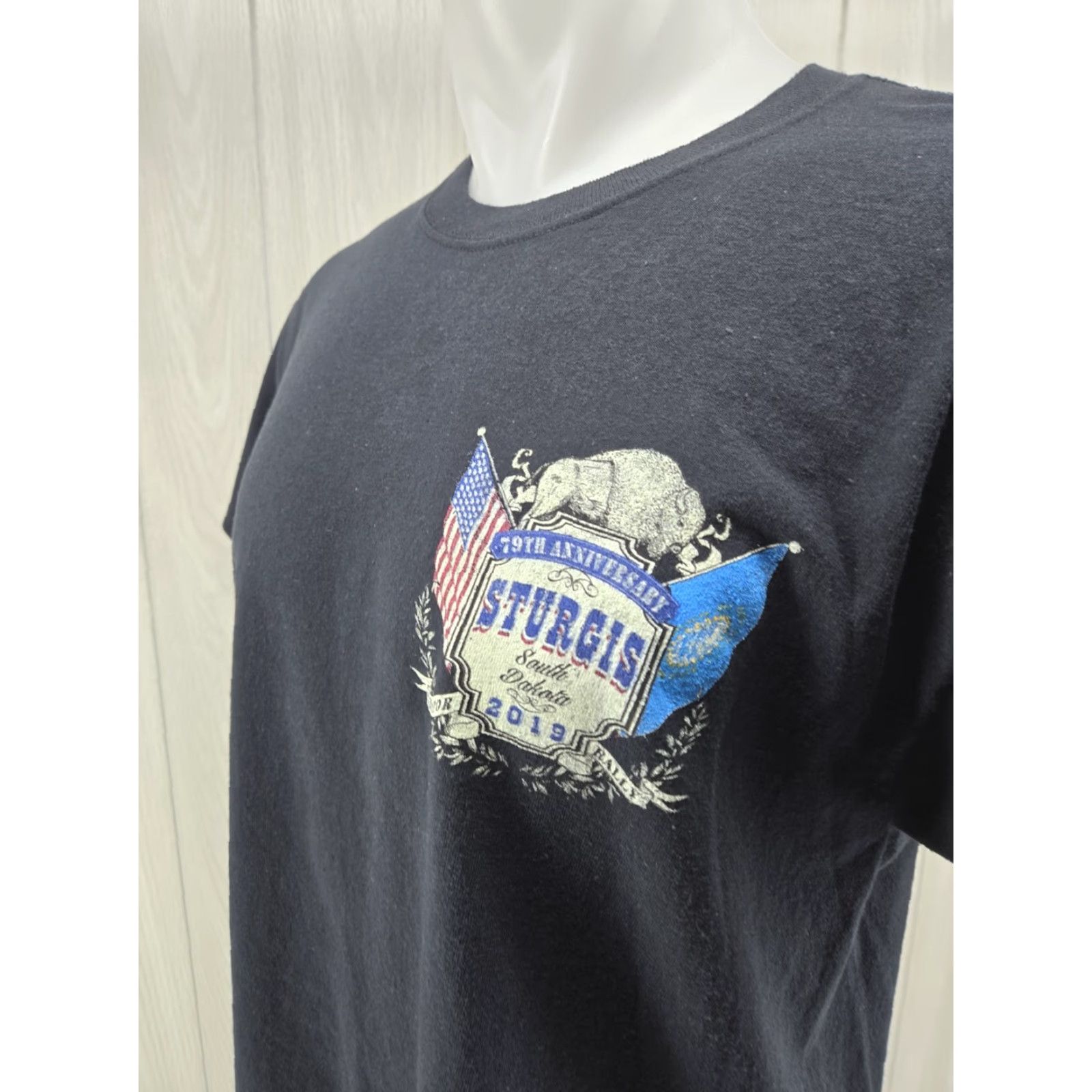 Gildan Sturgis T Shirt Large Black 2019 Rally Biker Motorcycle 79th Annual Gildan Ultra Cotton Mens T-Shirt Black Graphic Print Short Sleeve XS? Size US L / EU 52-54 / 3 - 5 Thumbnail
