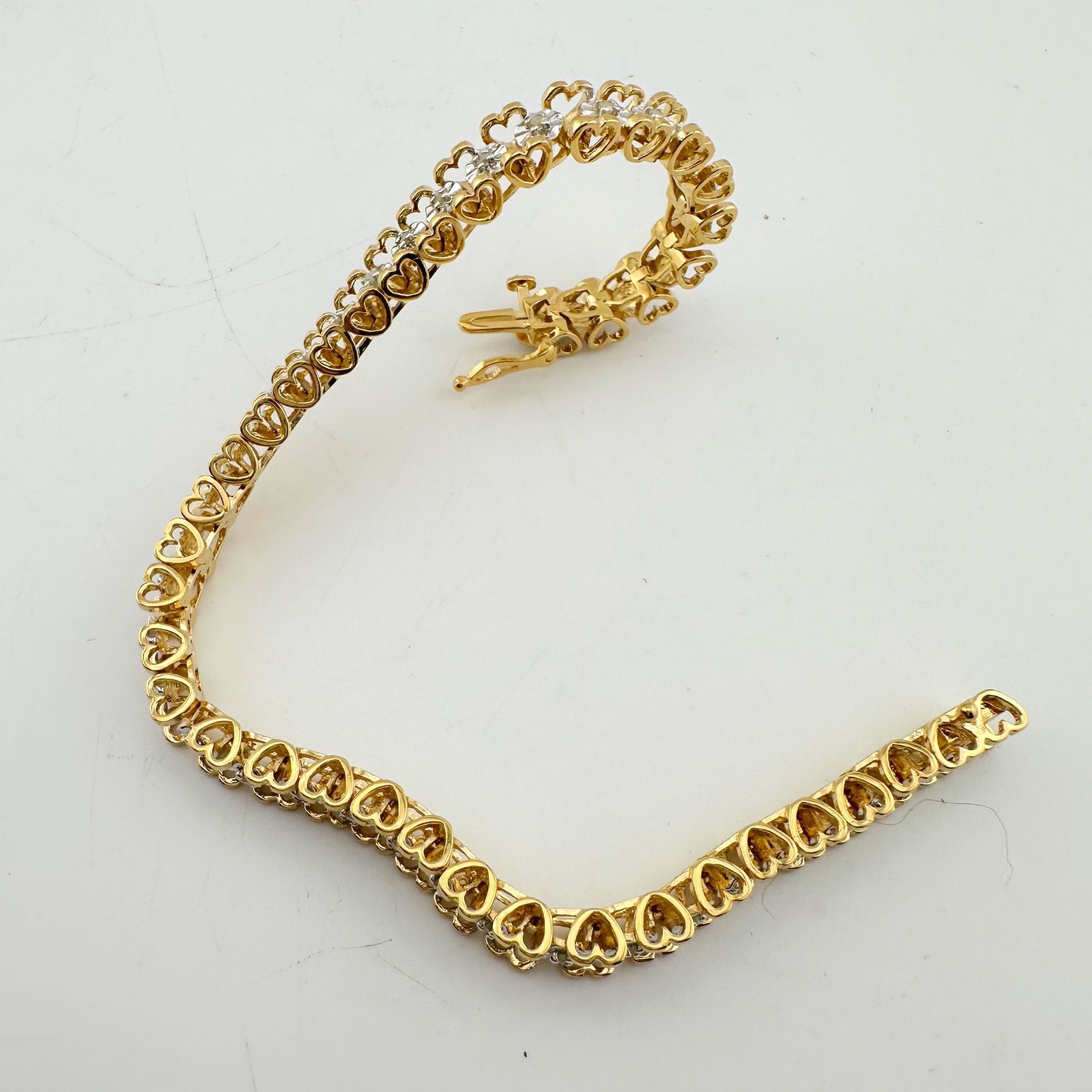 Other 1/2 Carat Diamond Bracelet w Heart Pattern on Side 14kt Gold Size ONE SIZE - 12 Thumbnail