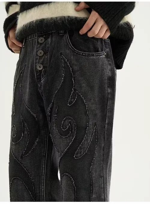 image of Jeans Men Hip Hop Retro Denim Pants in Black (Size 29)