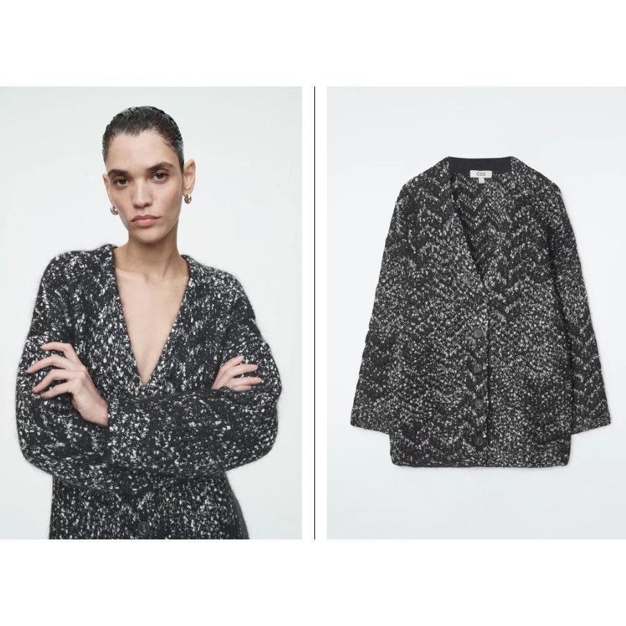 Cos COS Oversized Herringbone Mohair Blend Cardigan sz L color b Size L / US 10 / IT 46 - 1 Thumbnail