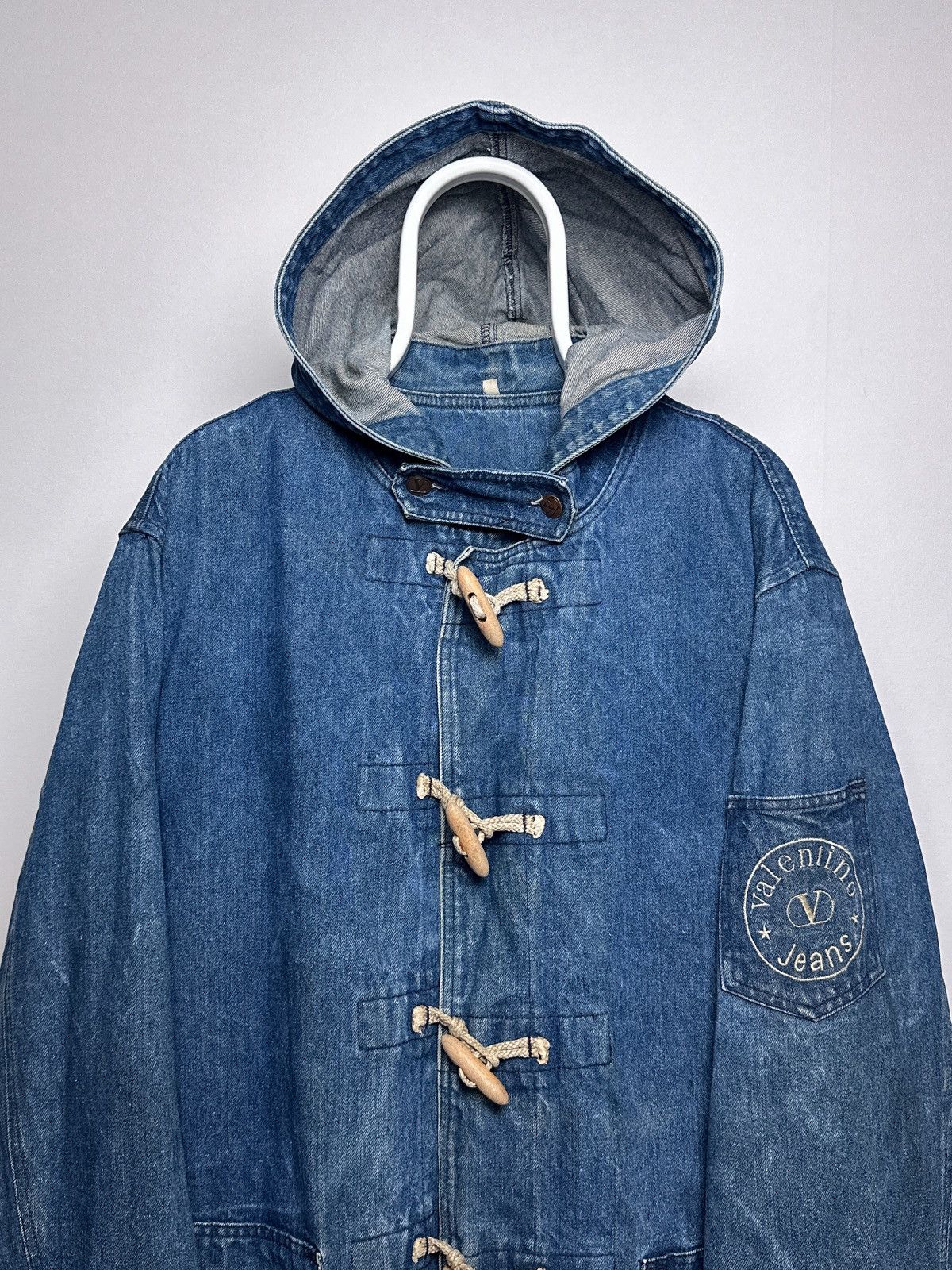 Valentino Valentino Vintage 1980s Denim Jeans Duffle Coat Jacket Size US L / EU 52-54 / 3 - 2 Thumbnail