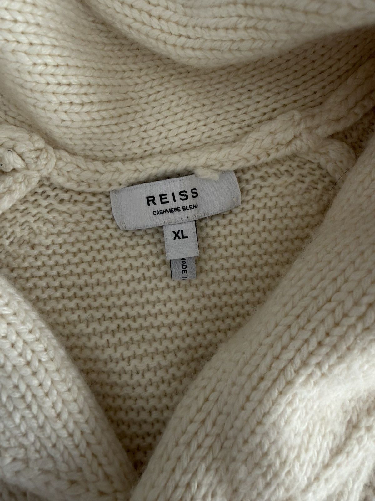 Reiss Reiss Cream Wool-Cashmere Shawl Collar Knit Sweater Size US XL / EU 56 / 4 - 4 Thumbnail