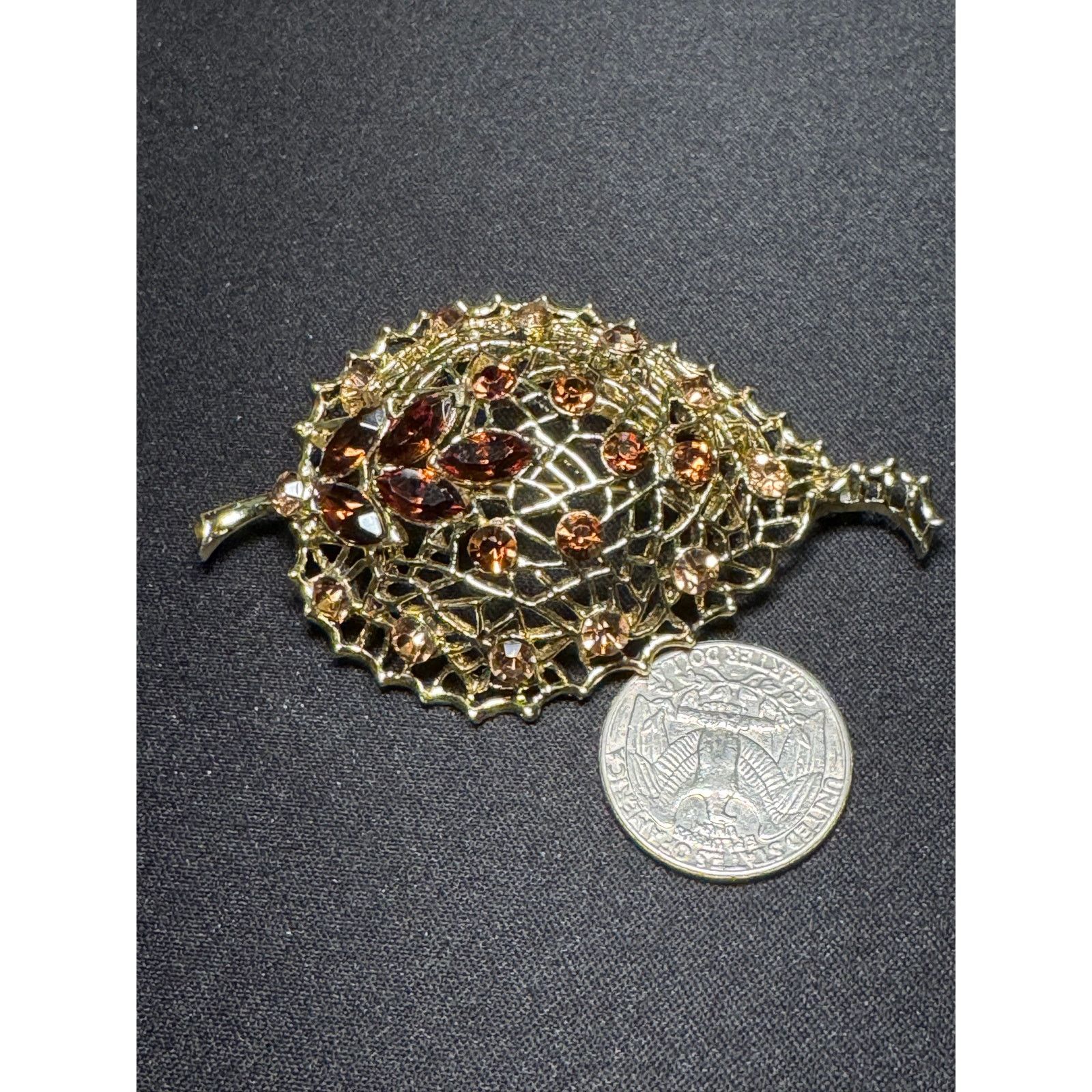 Other Vintage Statement Leaf Brooch Filigree & Rhinestones Size ONE SIZE - 3 Thumbnail