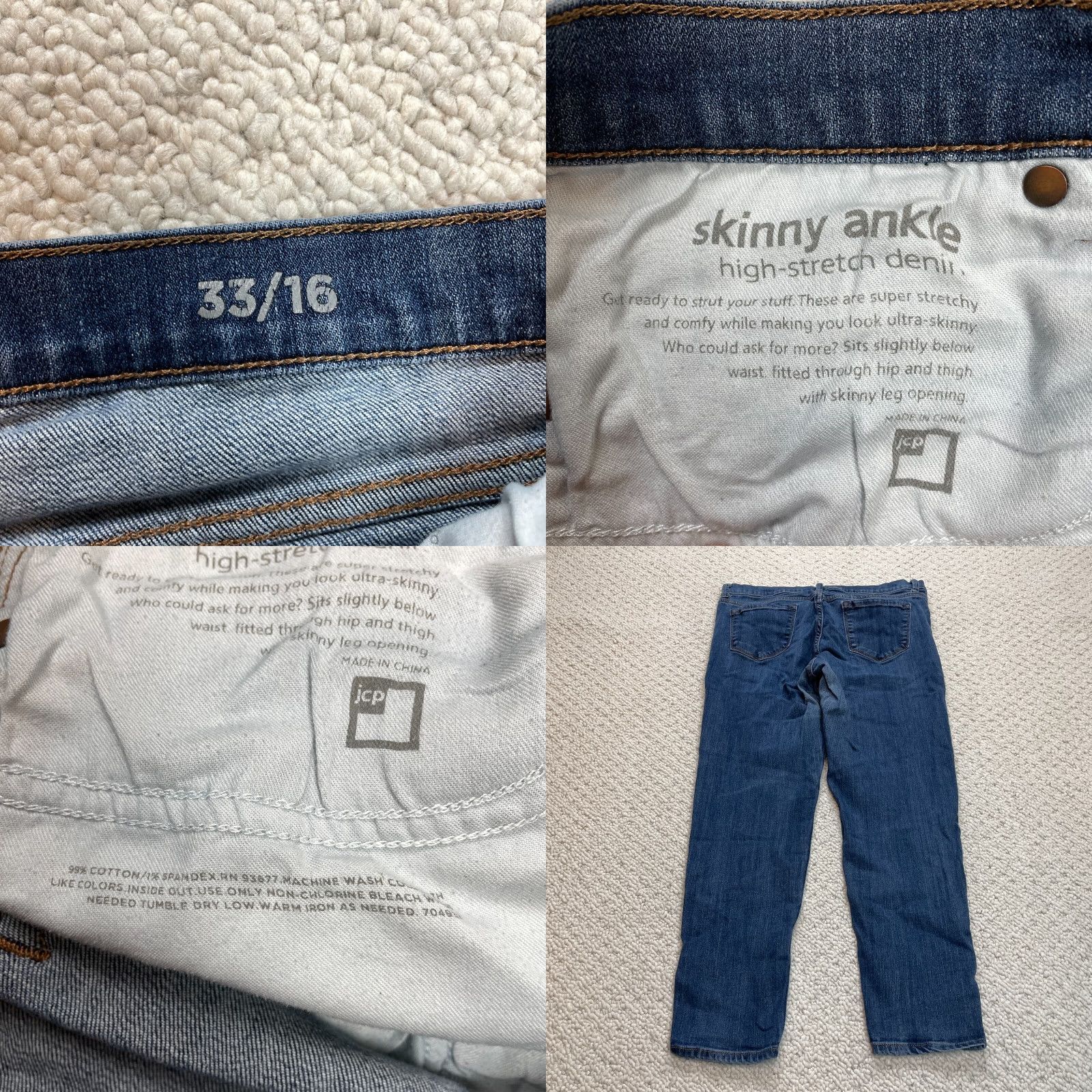 Vintage JCP Jeans Womens Jeans Skinny Dark Wash Blue 33/16 Mid Rise Stretch Denim 5-Pocket Regular Zip Button 28.5 Inseam Size 24" / US 00 / IT 34 - 8 Thumbnail