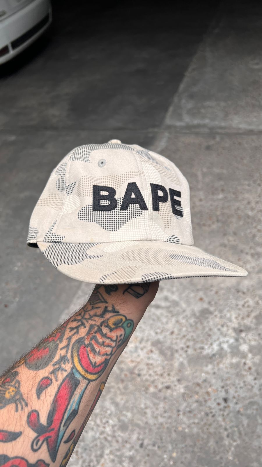 image of Bape Abc Dot Camo Panel Cap in White, Men's