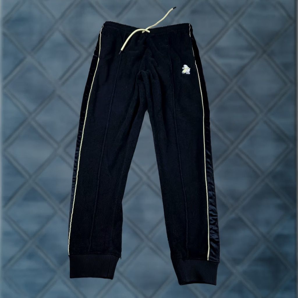 Vintage Bananas Monkey Joggers Large Mens Black Heavyweight Terry Pockets Tapered Satin? Size US 33 - 1 Thumbnail