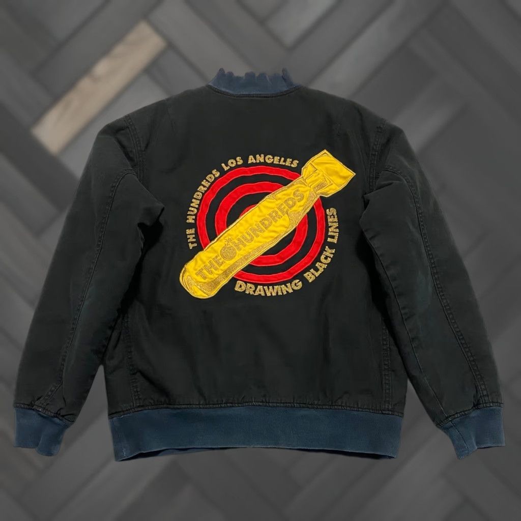 The Hundreds The Hundreds Los Angeles Bomber Jacket Black M Varsity Zip Zipper Logo Embroidered Cotton Blend Canvas Lined Padded Casual Mens Medium Size US M / EU 48-50 / 2 - 1 Thumbnail