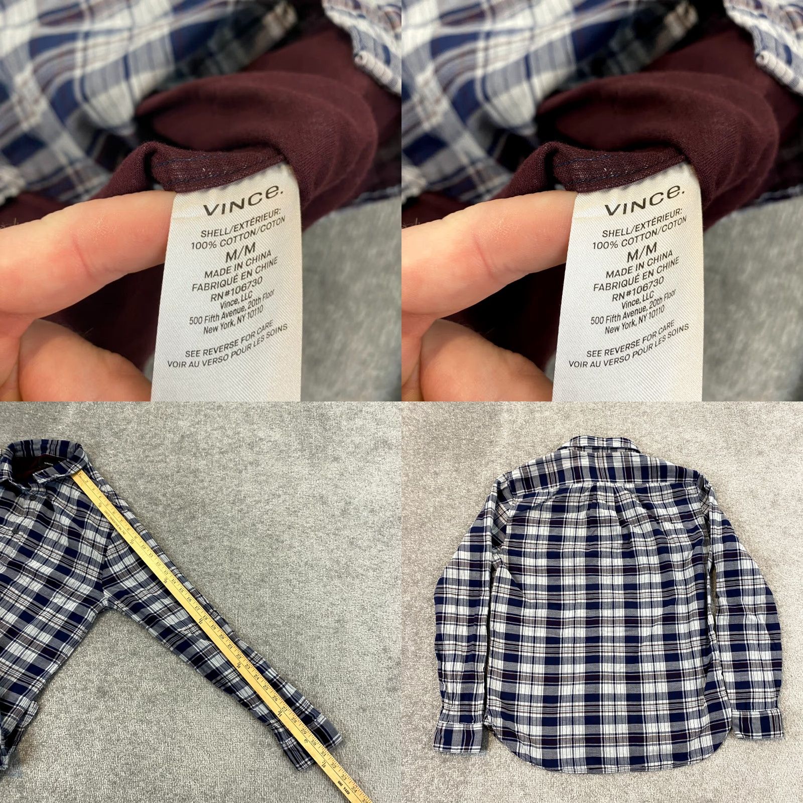 Vince VINCE Shirt Mens Medium Red White Blue Plaid Button Up Dress Casual Collared L/S Size US M / EU 48-50 / 2 - 8 Thumbnail