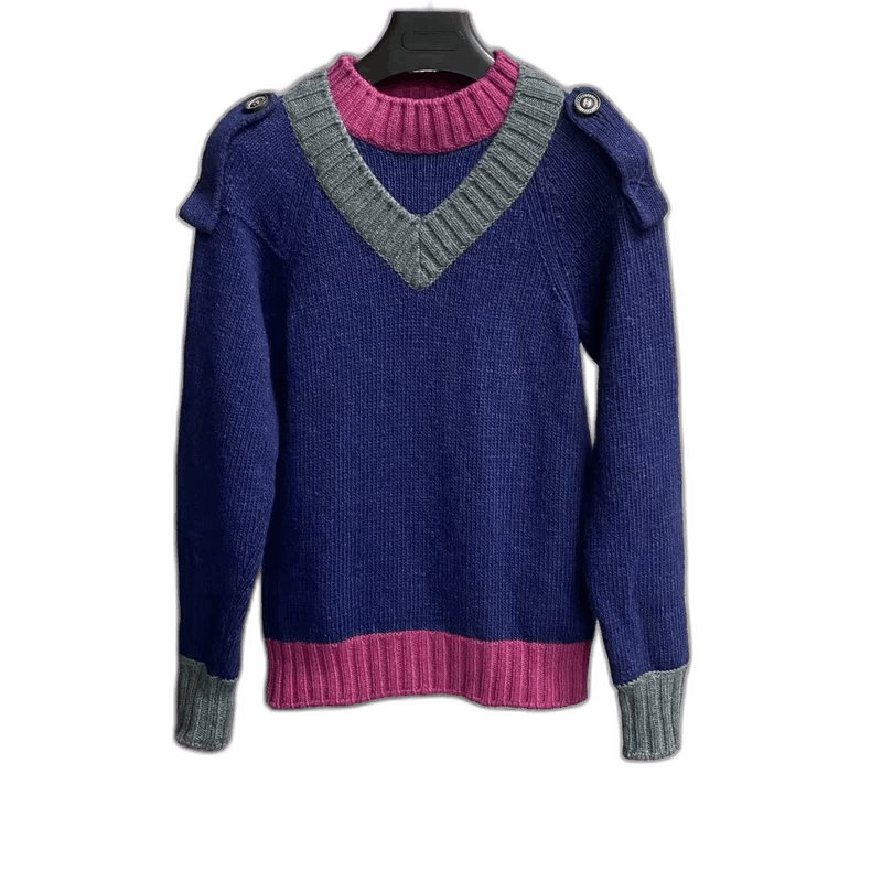 Chanel Chanel Blue Pink Color Block Knit Sweater Size US M / EU 48-50 / 2 - 1 Thumbnail