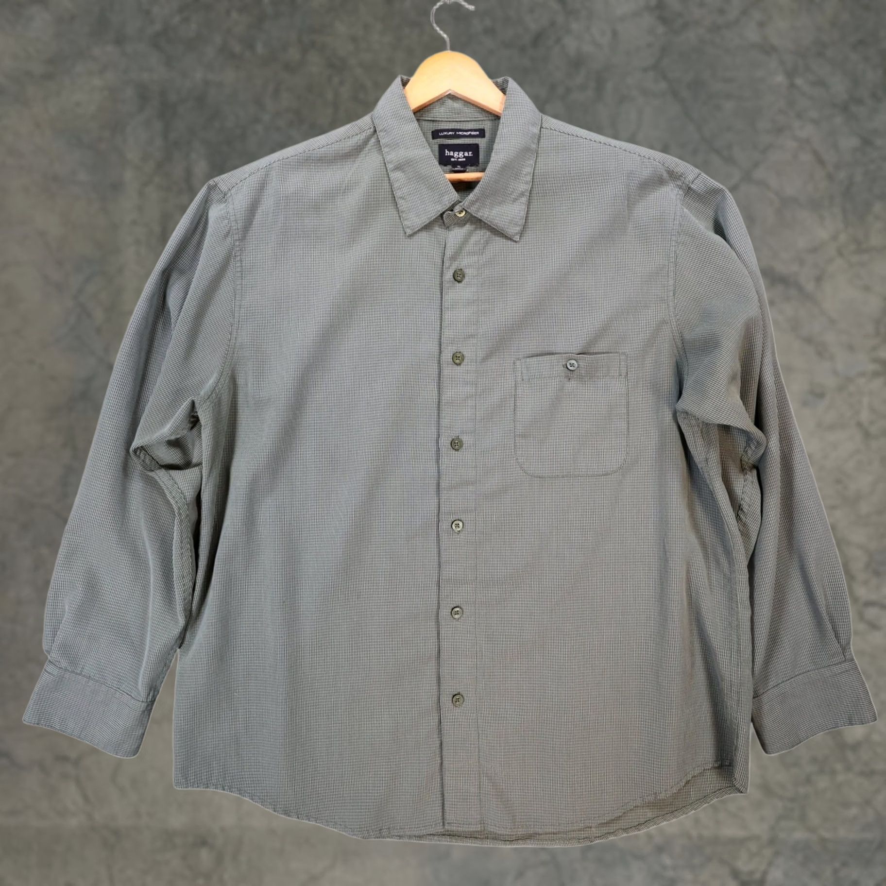 Haggar Haggar Button Up Shirt Mens L Green Excellent Micro Check Long Sleeve Size US L / EU 52-54 / 3 - 1 Thumbnail
