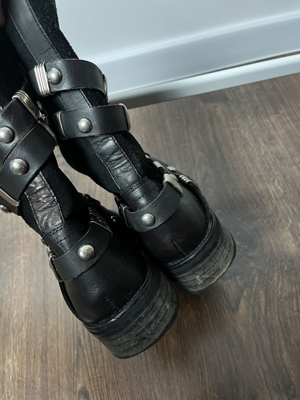 Japanese Brand × Vintage Vintage Woman’s Avant Garde Leather Biker Hi Top Boots Size US 10 / IT 40 - 9 Thumbnail