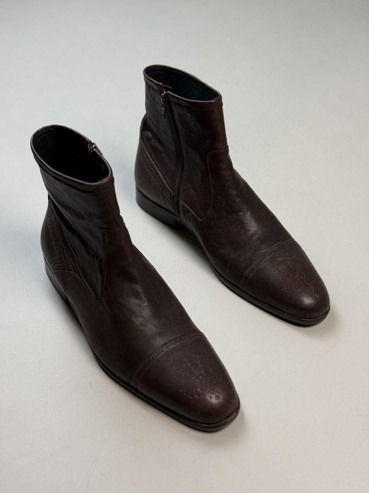 Strellson Strellson Brown Leather Ankle Zip Boots Shoes Brogue Details Size US 10 / EU 43 - 1 Thumbnail