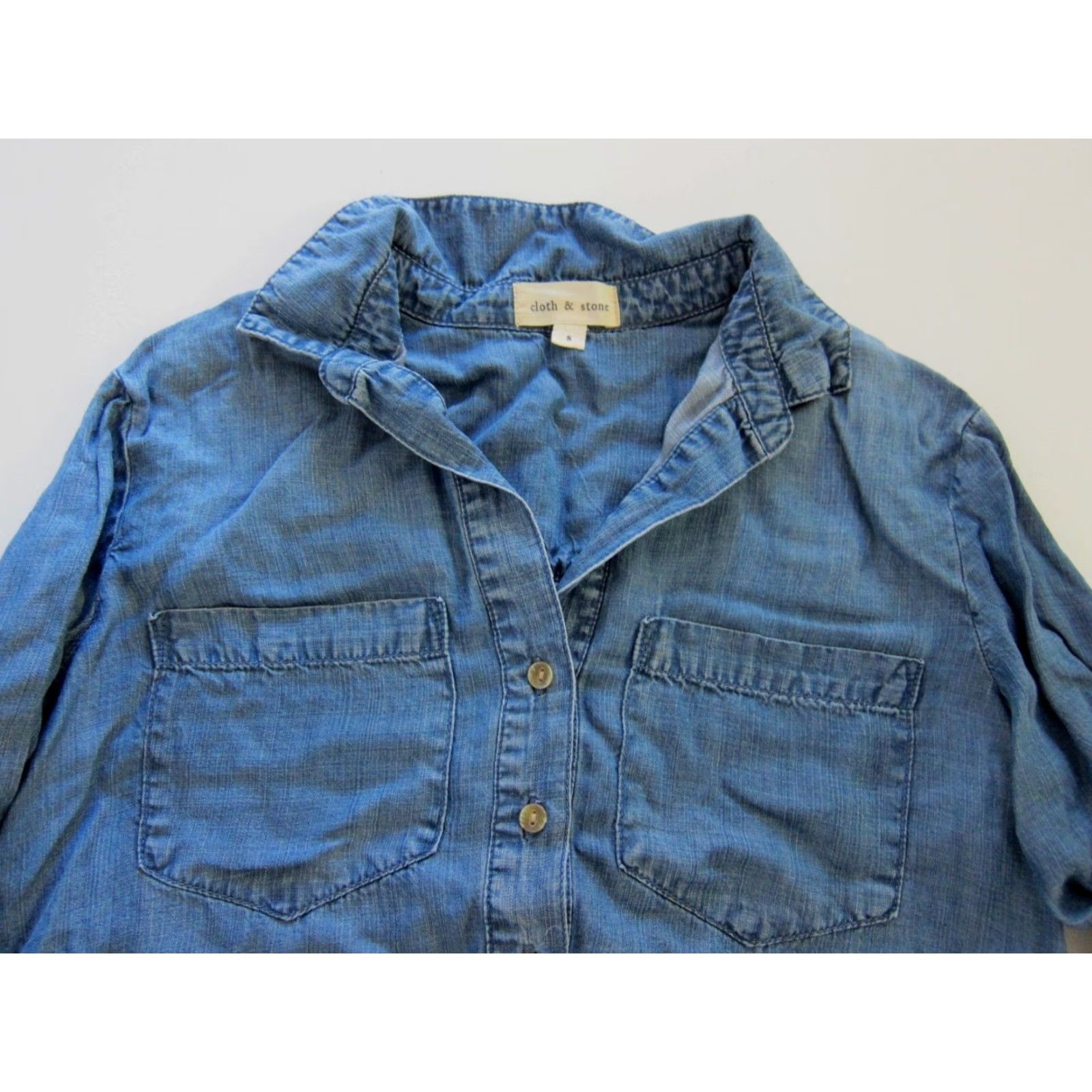 Denime Cloth & Stone 100% Tencel Blue Denim Long Sleeve Blouse Women's Size Small Size S / US 4 / IT 40 - 4 Thumbnail