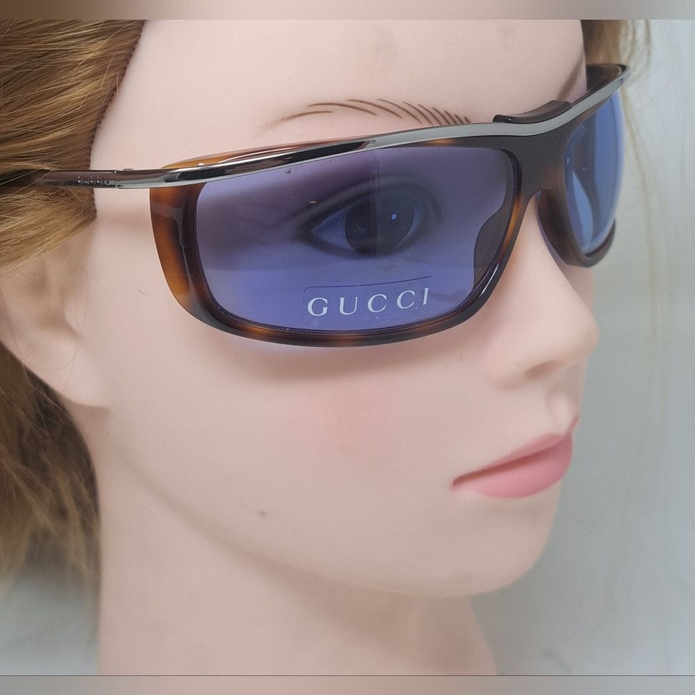 Gucci NWT Gucci Women's Sunglasses Vintage Y2K Wrap Havana Blue G Size ONE SIZE - 7 Thumbnail