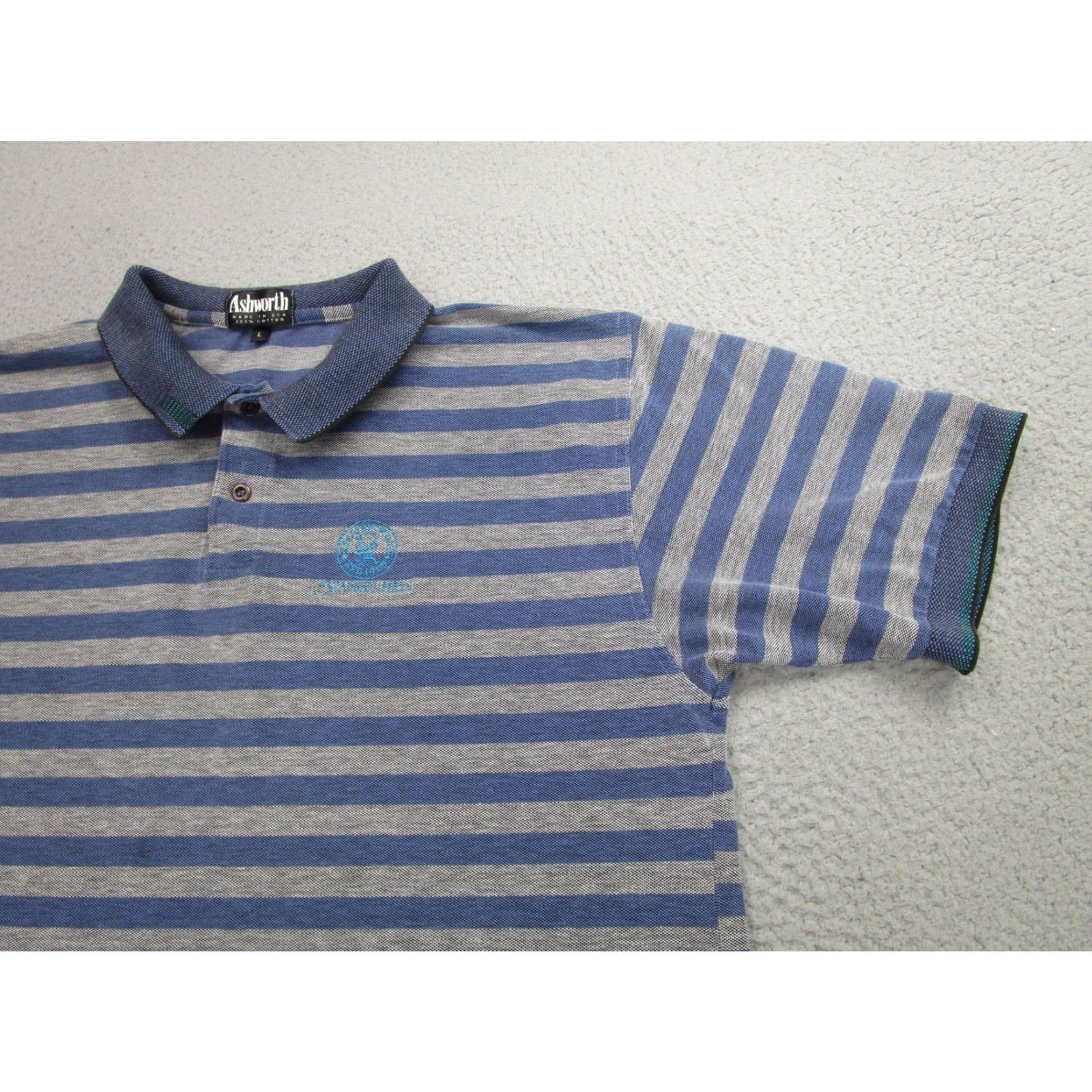 Vintage VINTAGE Ashworth Polo Shirt Mens Large Blue Gray Striped Spanish Hills Golf USA Cotton Size US L / EU 52-54 / 3 - 3 Thumbnail