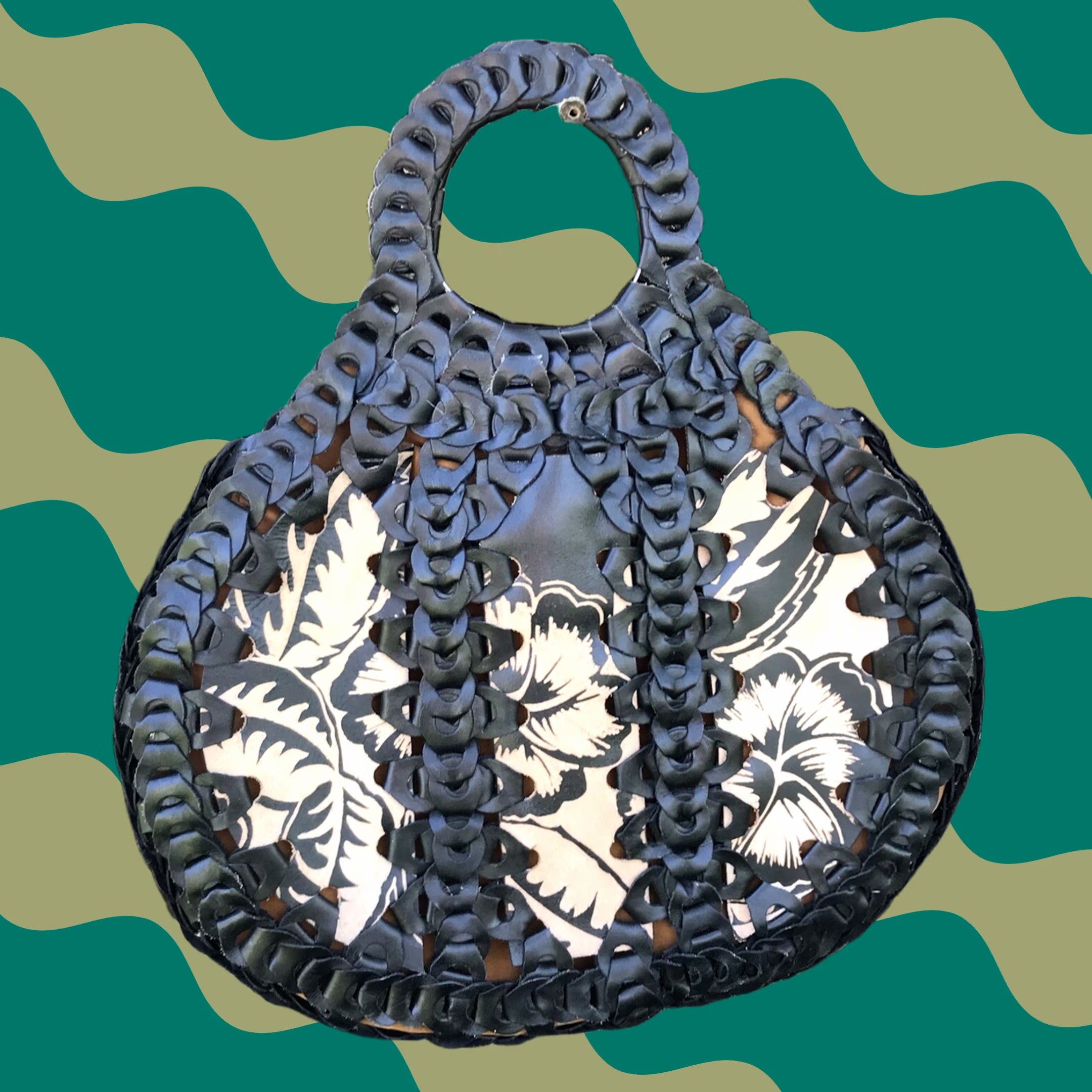 Patricia Nash VINTAGE Patricia Nash Black Italian Leather Woven Chain Link Floral Handbag Size ONE SIZE - 1 Thumbnail
